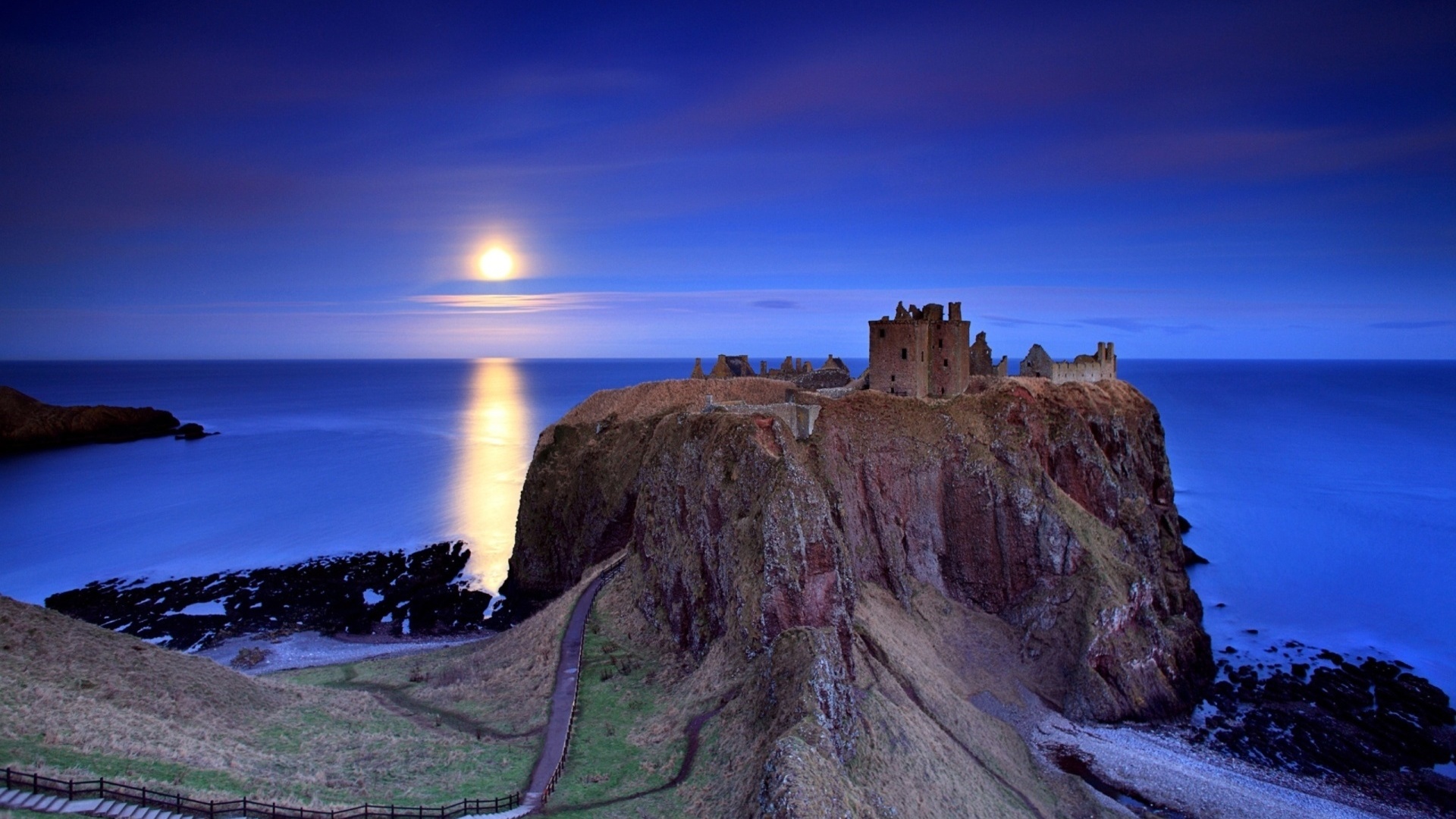 dunnottar, castle, moon, sky