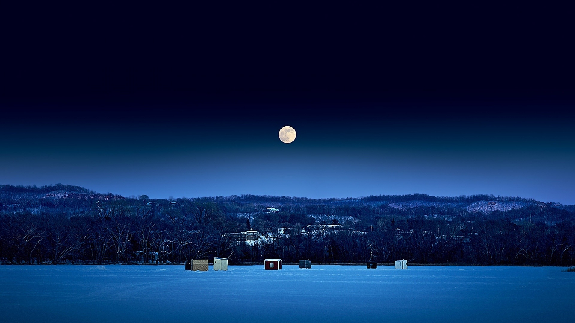 full, moon, night, snow