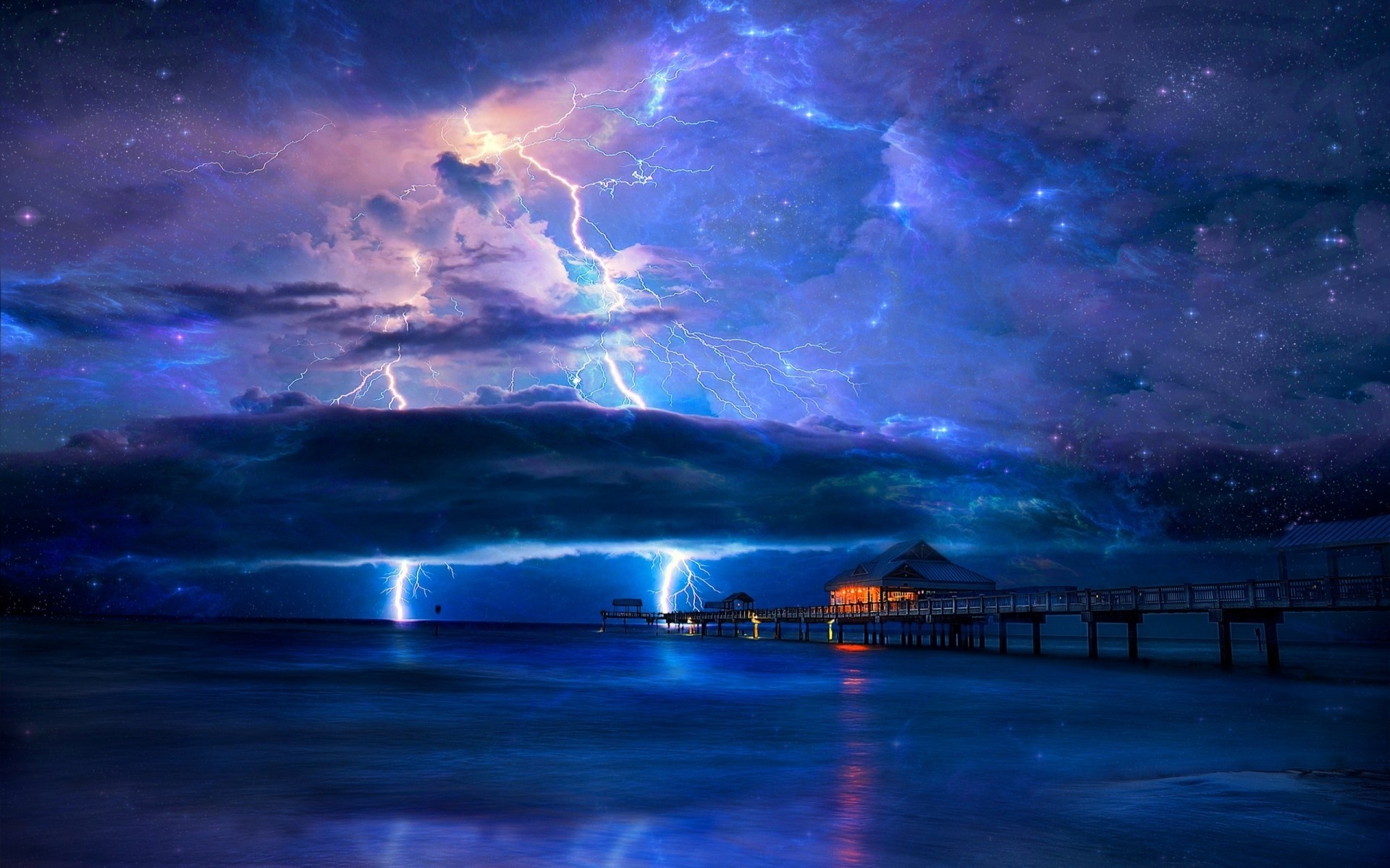 tropical, thunderstorm, sea, water, clouds