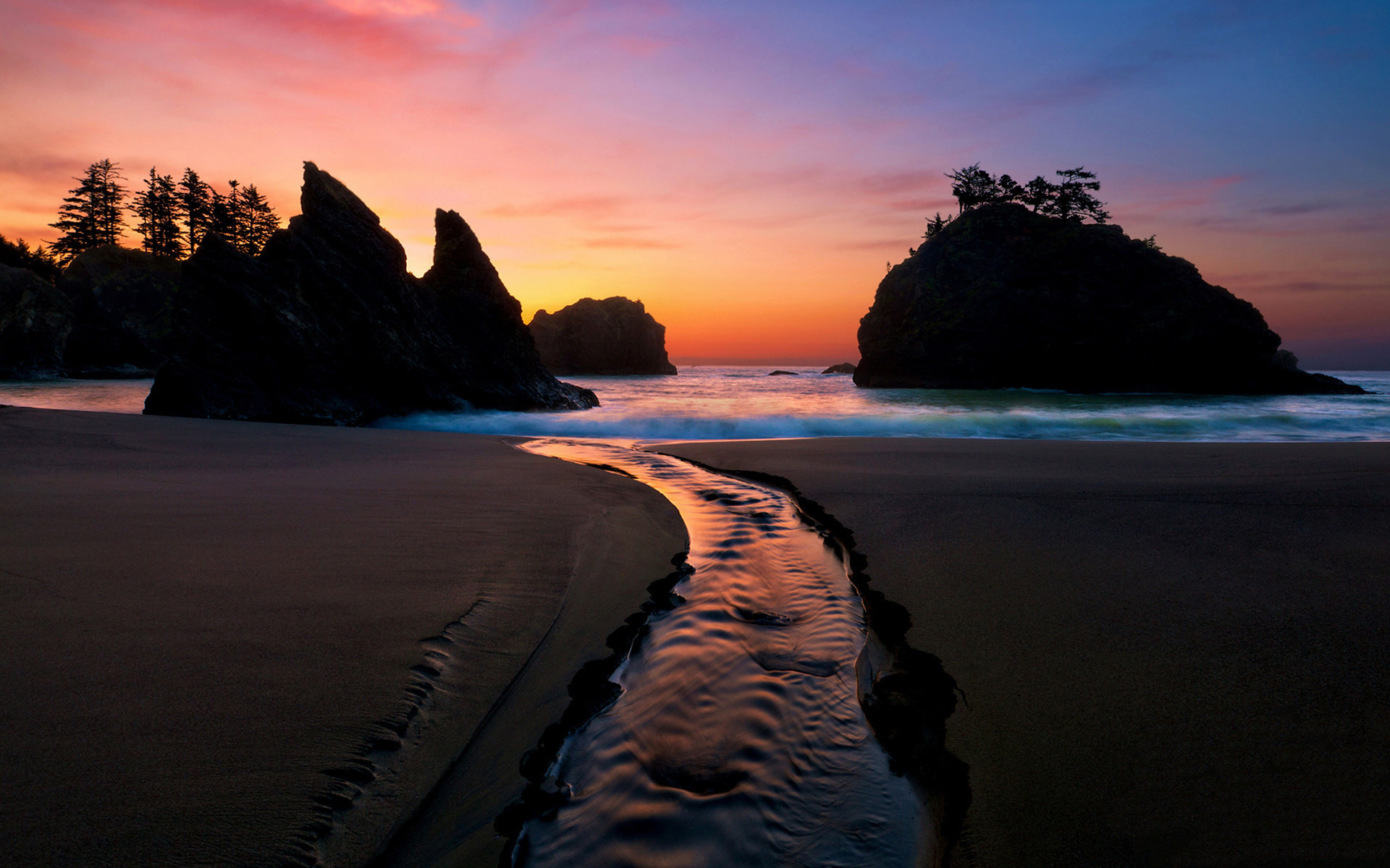 sunset, sea, sand, clouds, sky