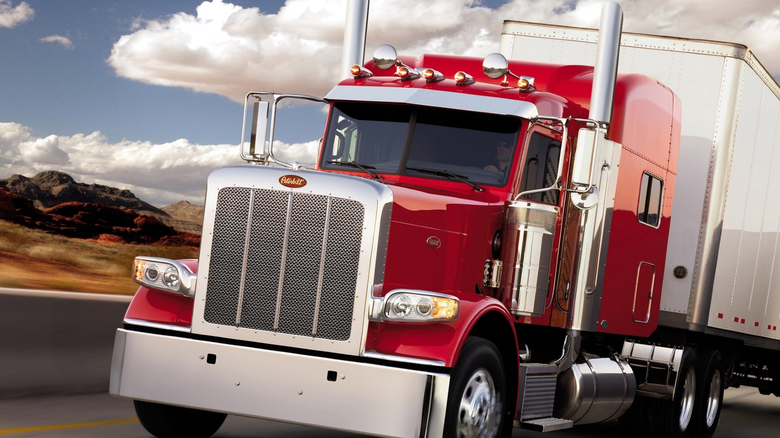 peterbilt, red, silver, truck, 