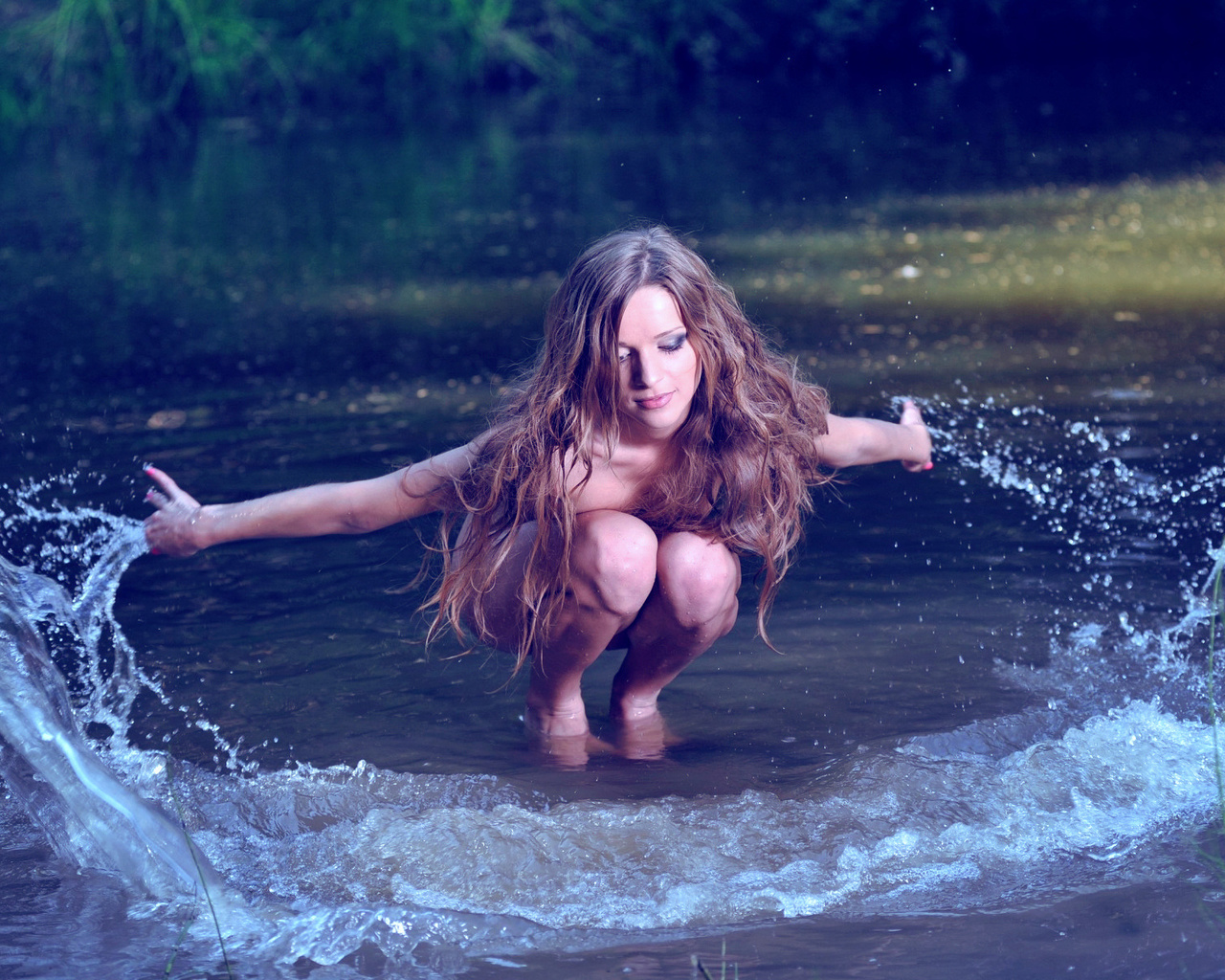 splash, water, model, hot