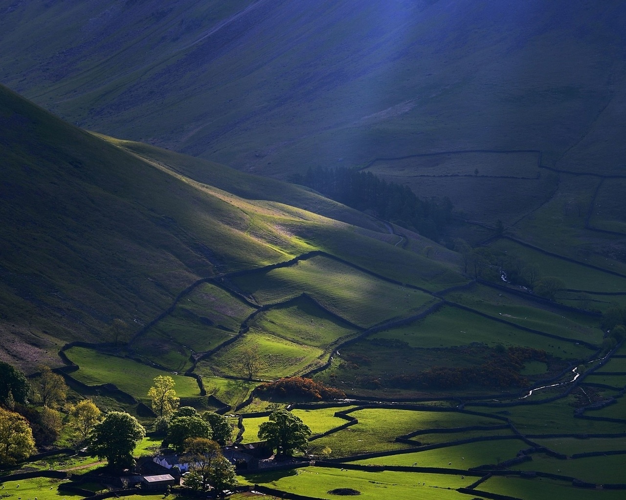 sunlight, village, mountain, clouds, 