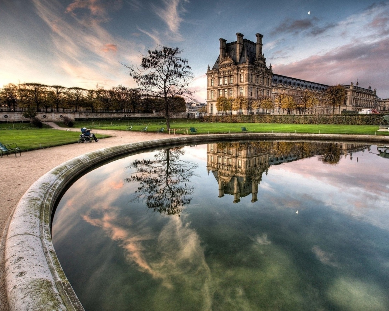 garden, water, castle, bench