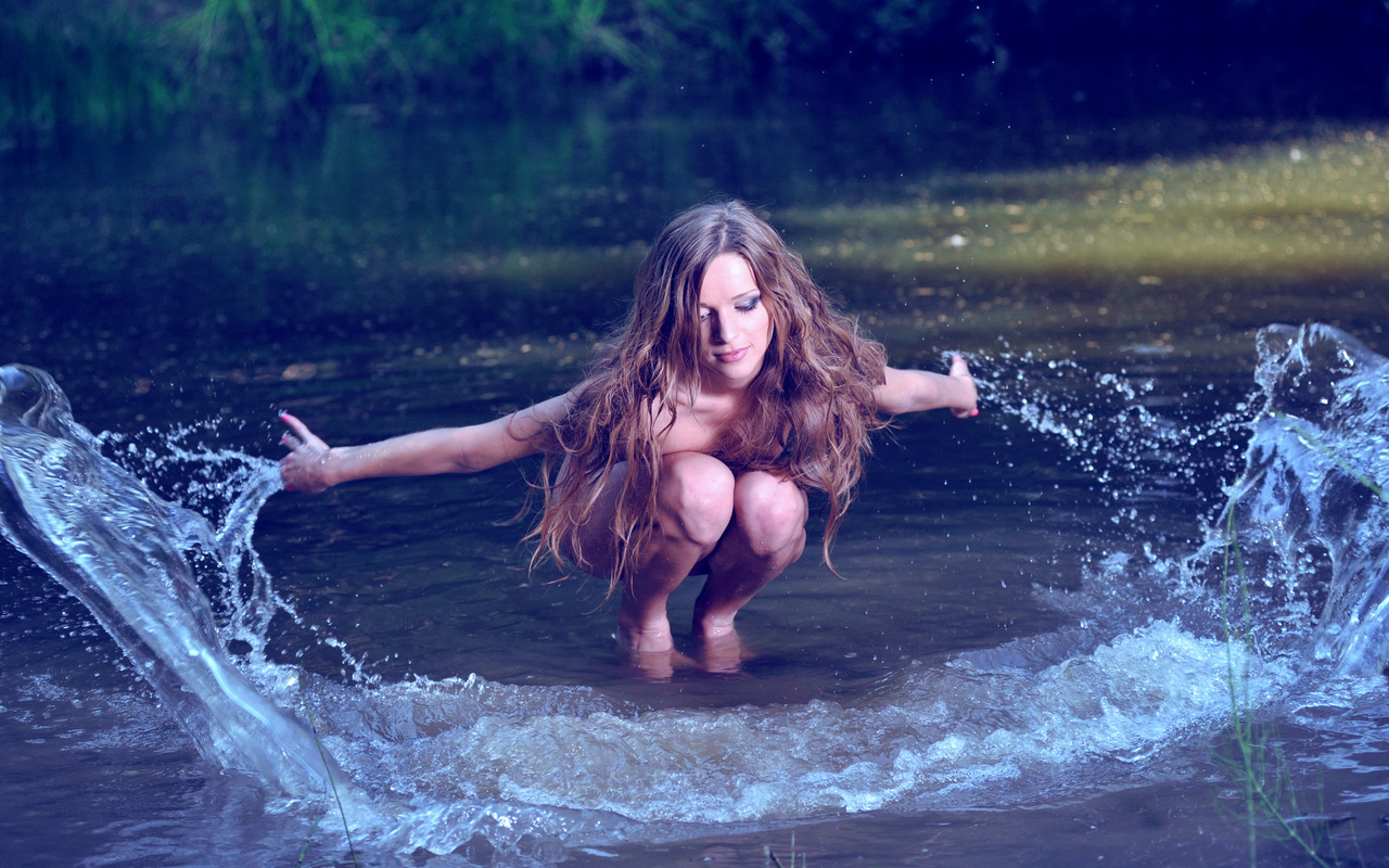 splash, water, model, hot