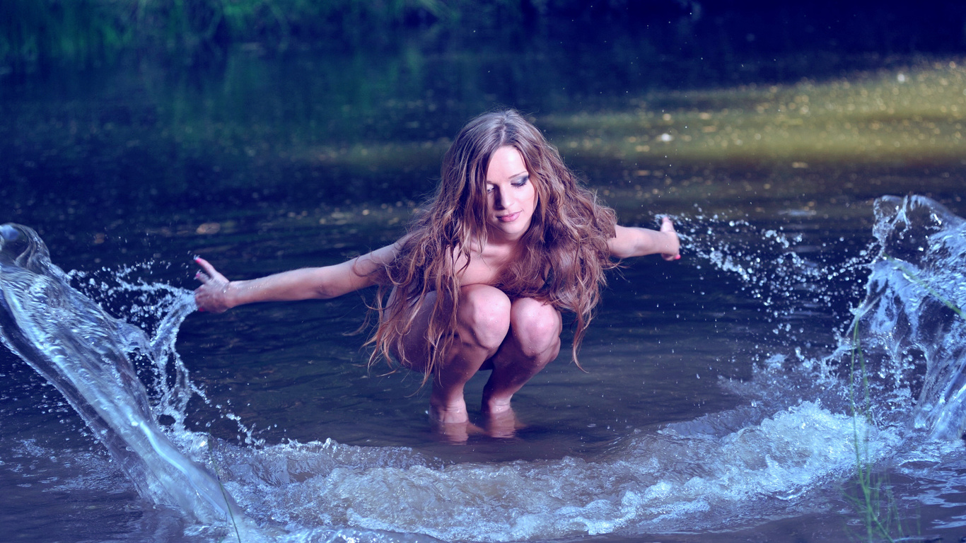 splash, water, model, hot