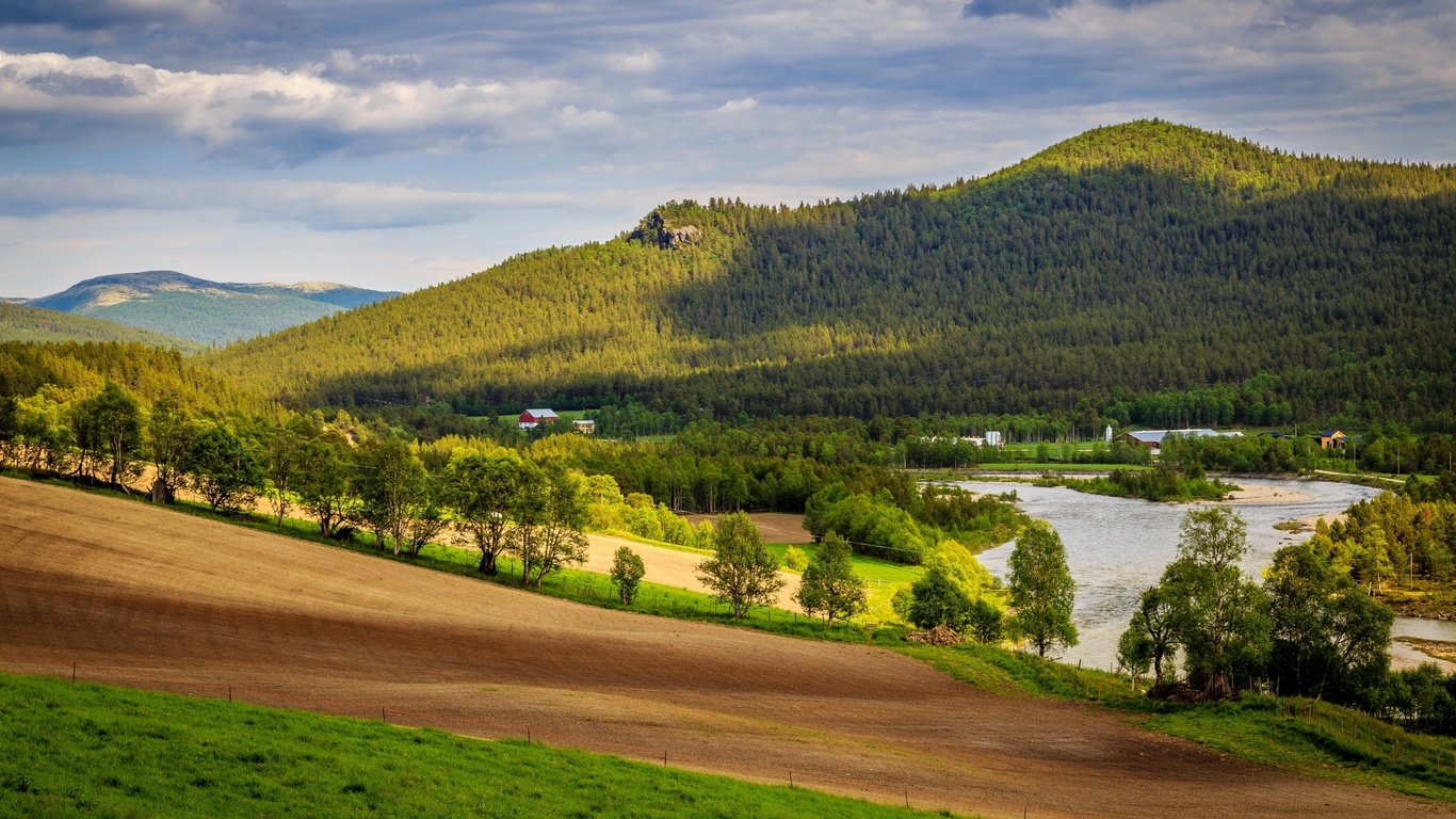 norway, scenary, river, hills