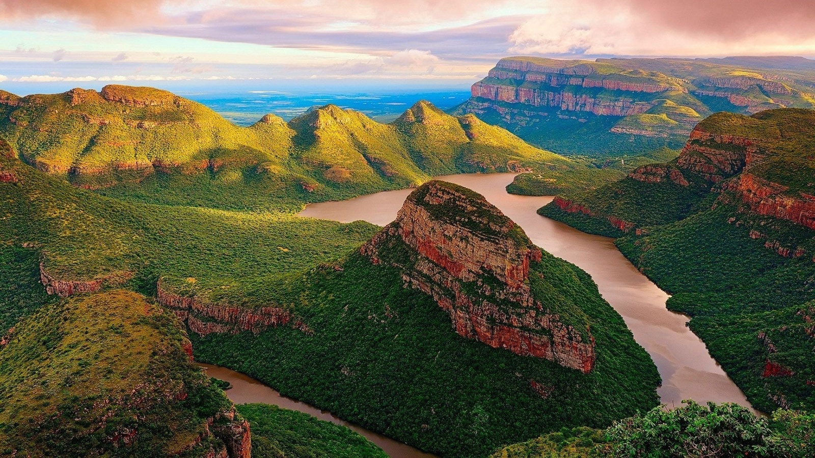 river, canyon, mountain, trees, green