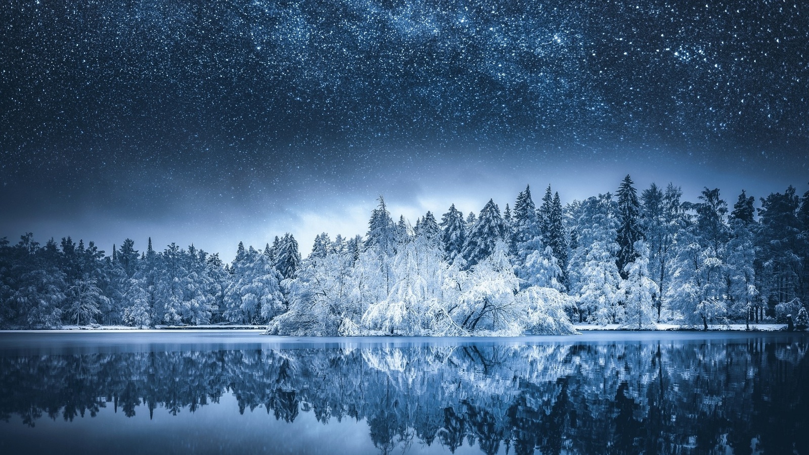 winter, lake, snow, forest