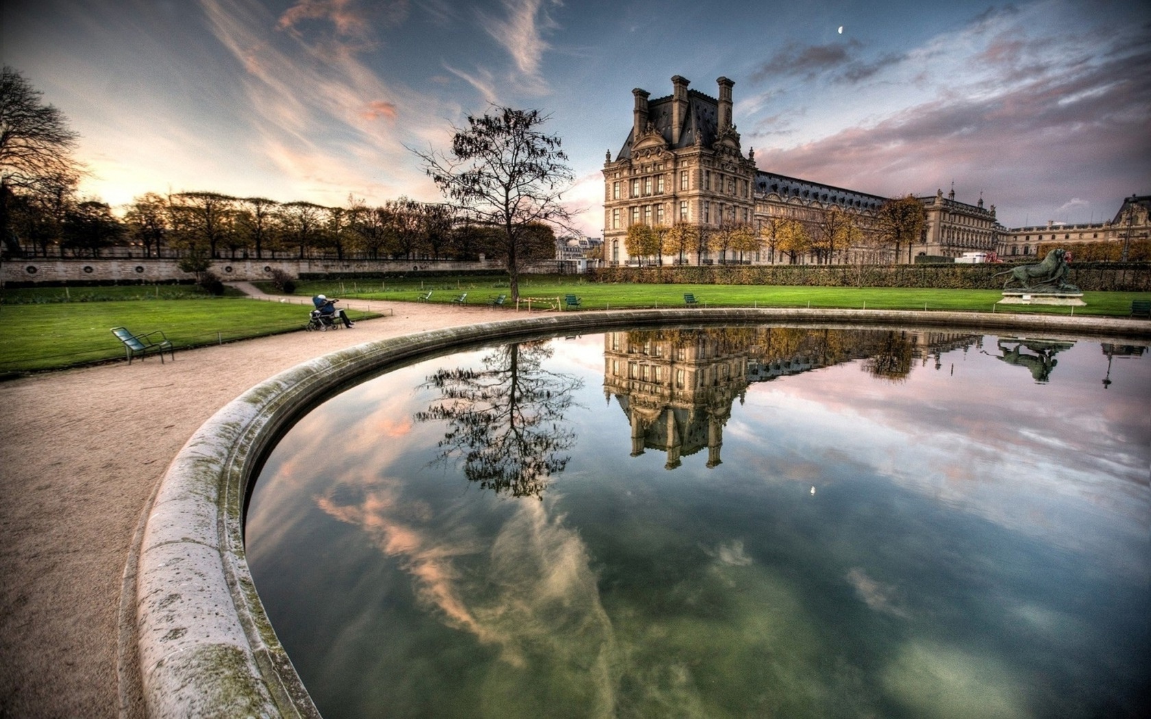 garden, water, castle, bench