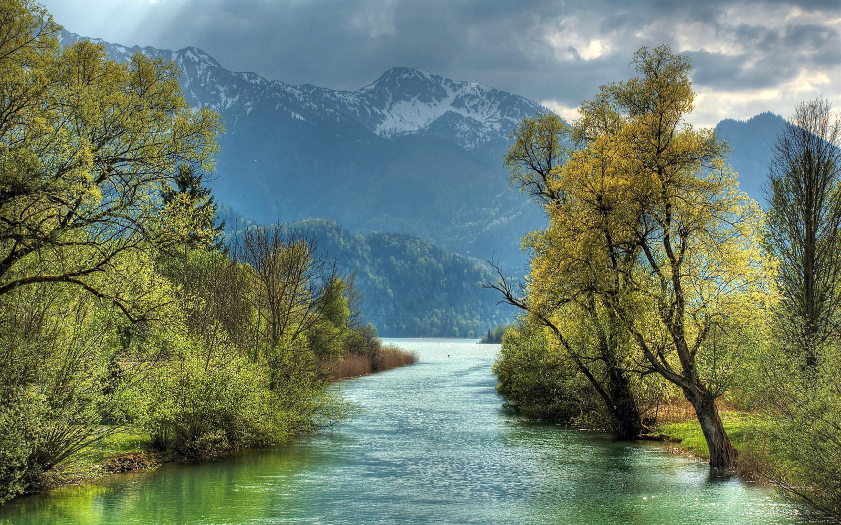 river, tree, mountain, water