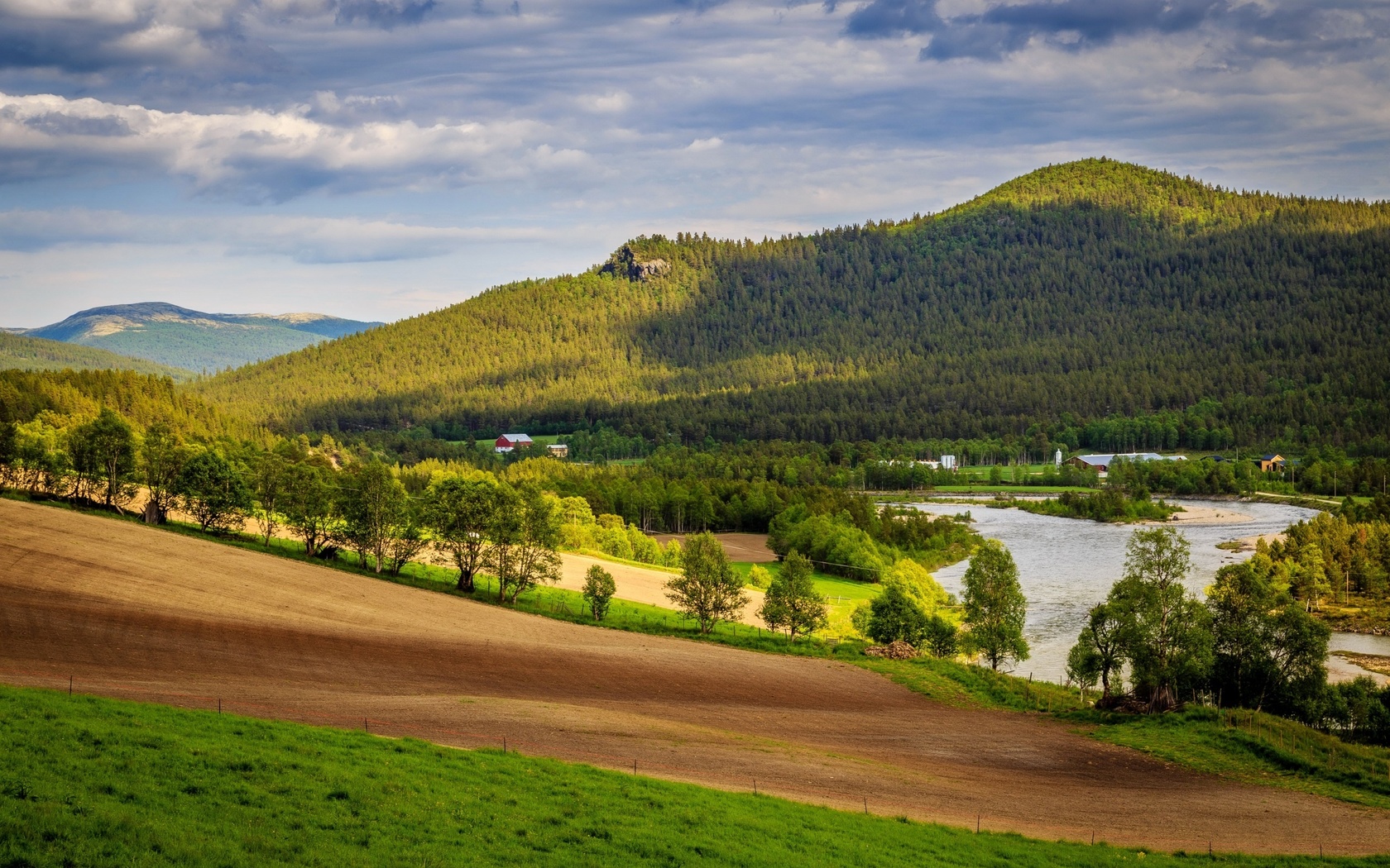 norway, scenary, river, hills