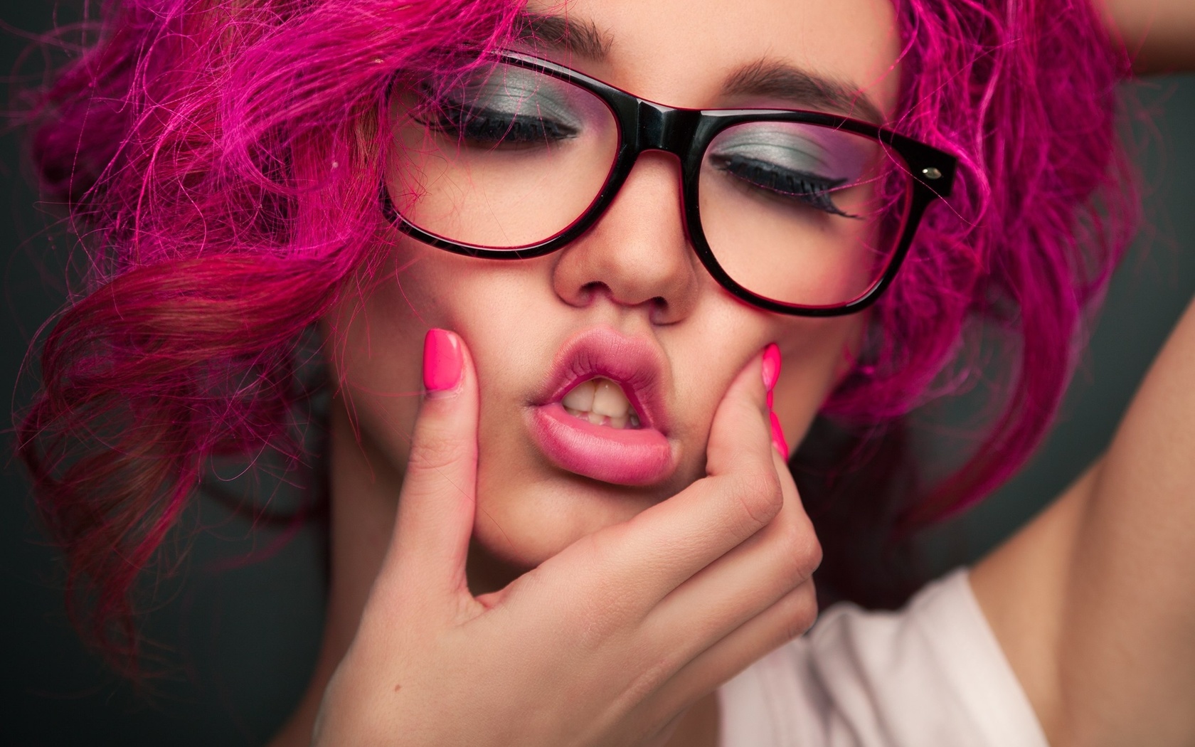 elizabeth broflovski, women, model, face, portrait, dyed hair, glasses, closed eyes, , , , , ,  