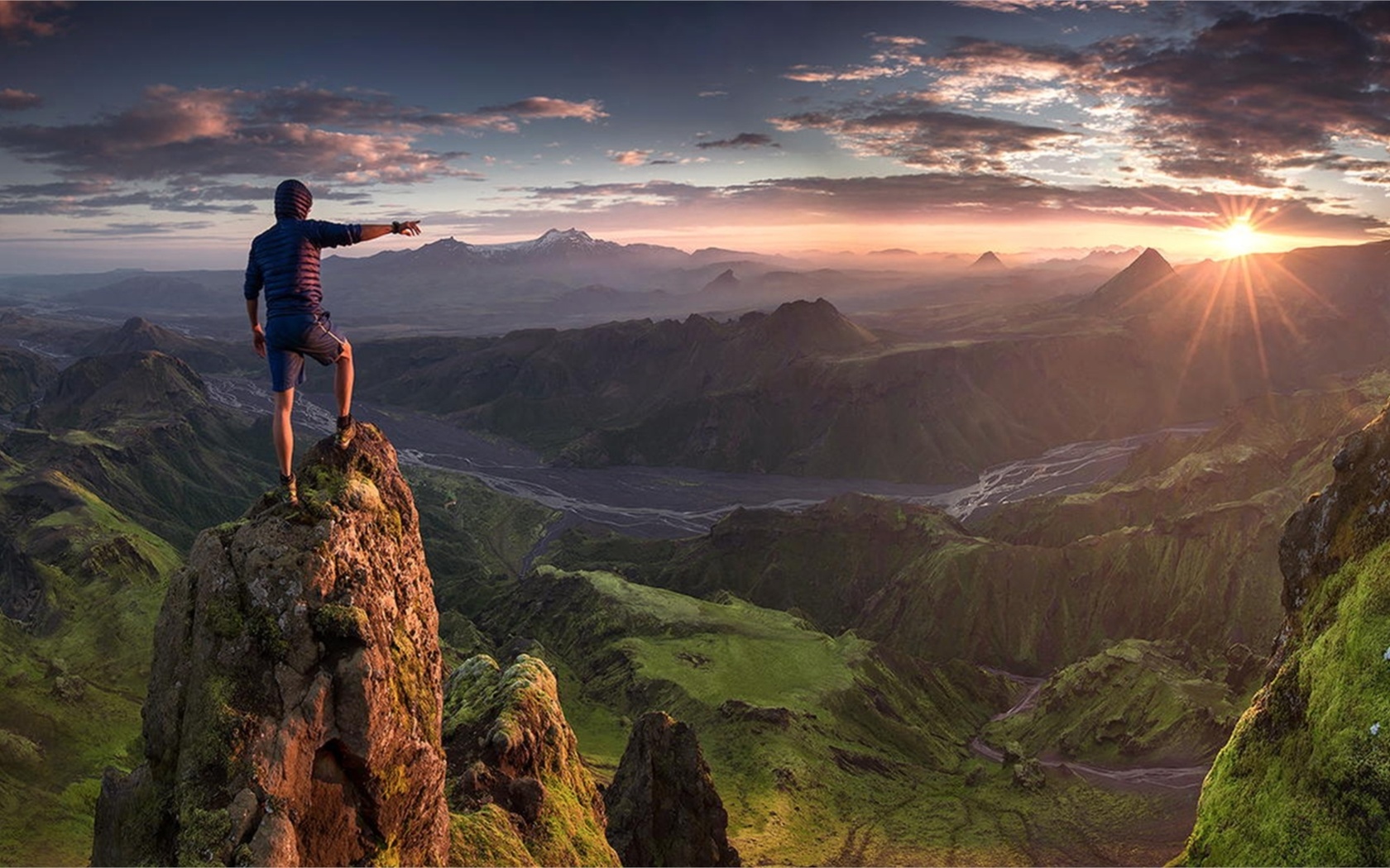 climb, sunrise, mountain, valley