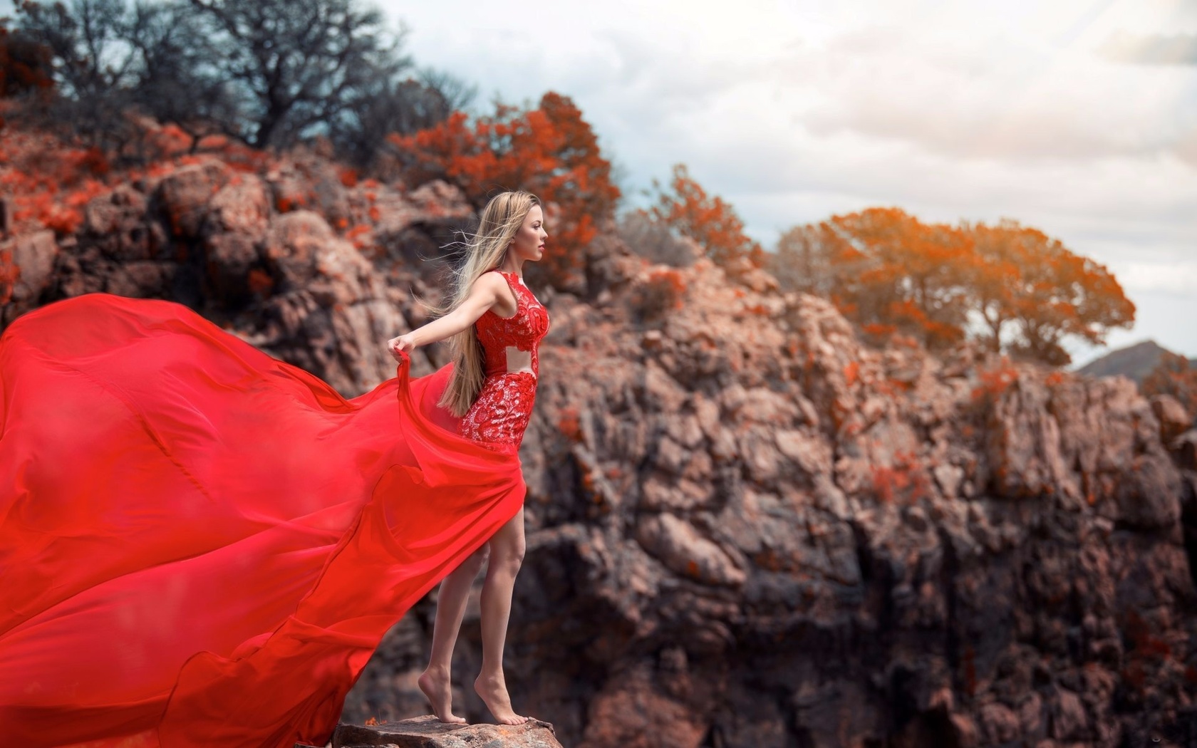 dress, rock, wind, girl, , , 