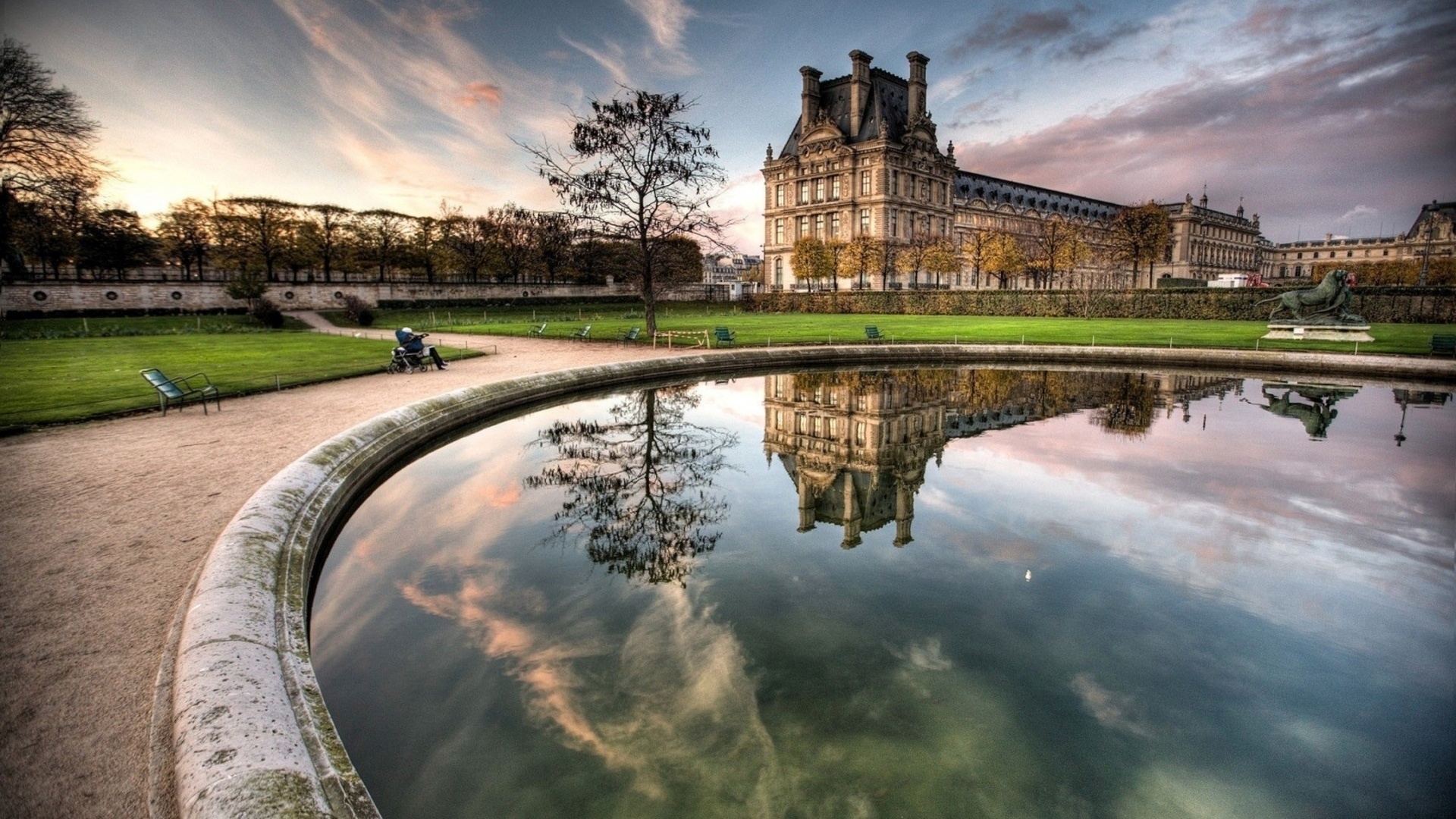 garden, water, castle, bench