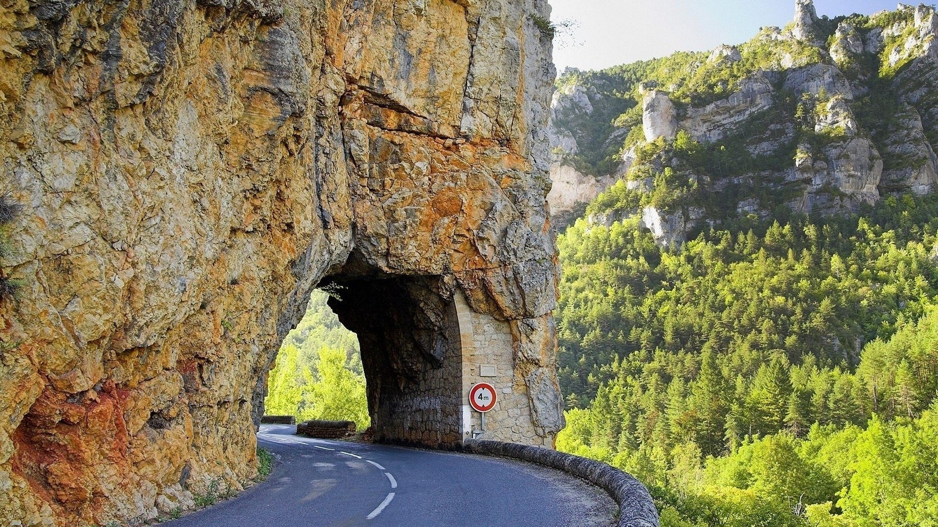 road, mountain, tree, rock