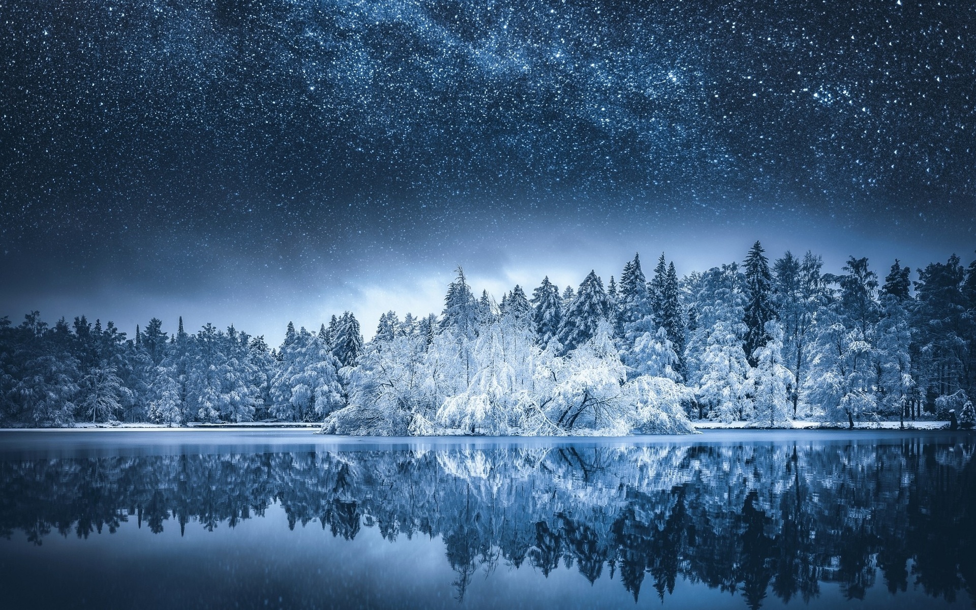 winter, lake, snow, forest