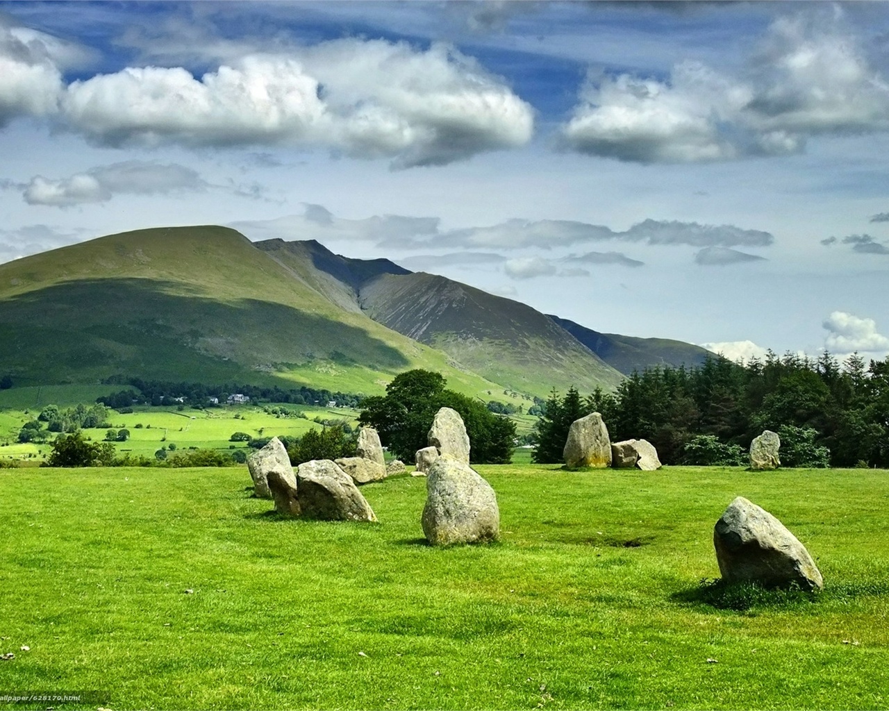 stones, field, grass, green, hills, , , , , , 