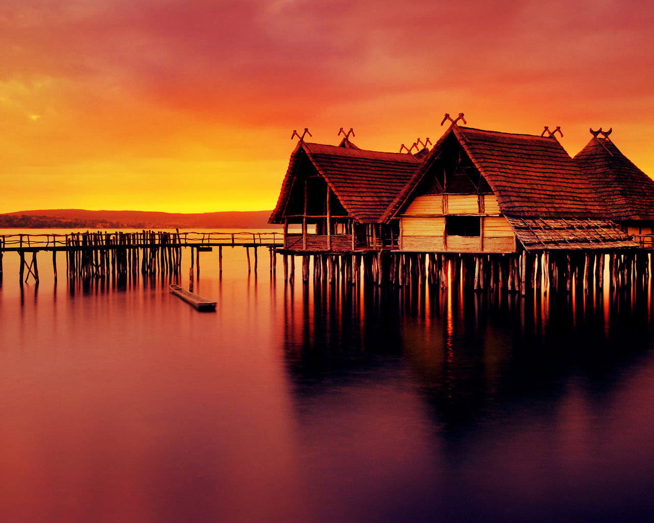 houseboats, lake, sunset, sky, , , , 