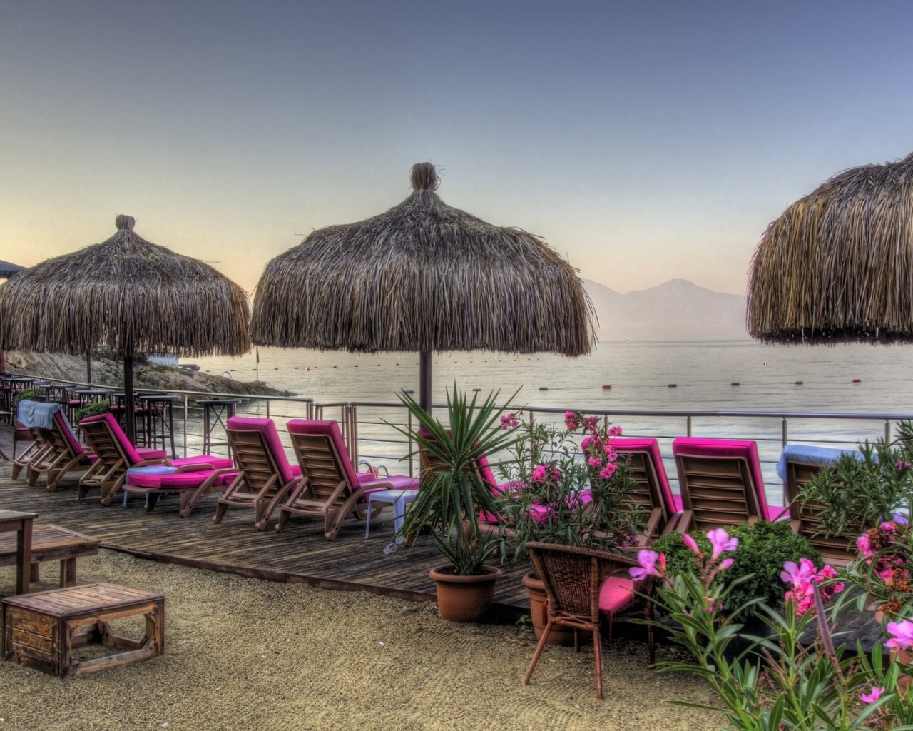 vacation, sea, flowers, huts