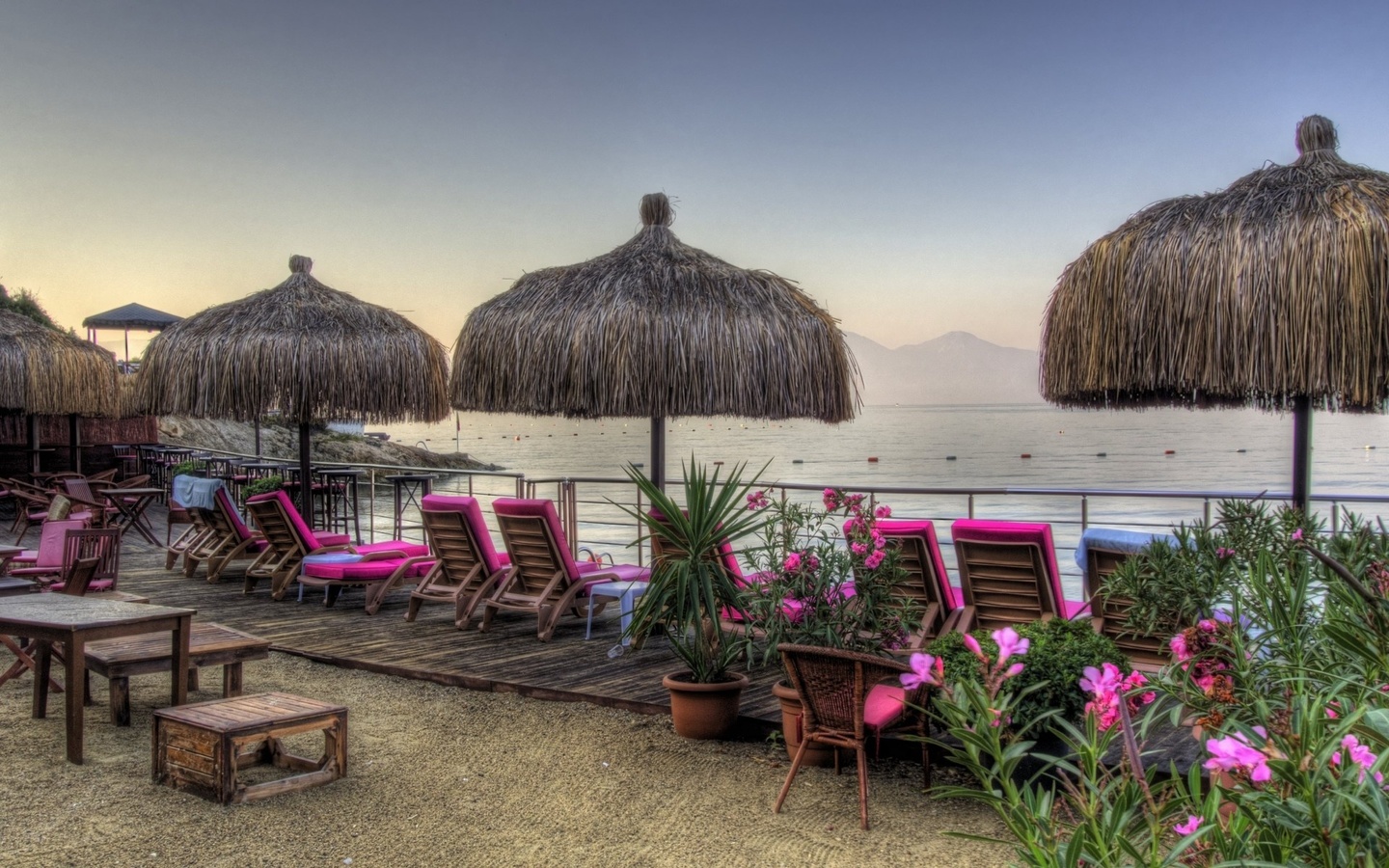 vacation, sea, flowers, huts