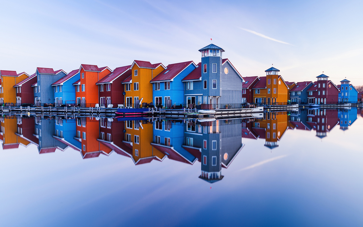 netherlands, city of groningen, sky, house, water, reflection