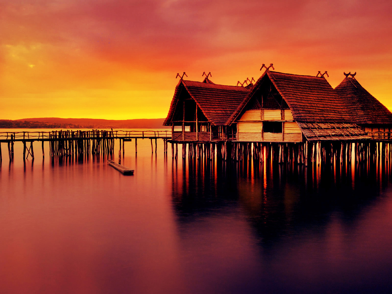 houseboats, lake, sunset, sky, , , , 