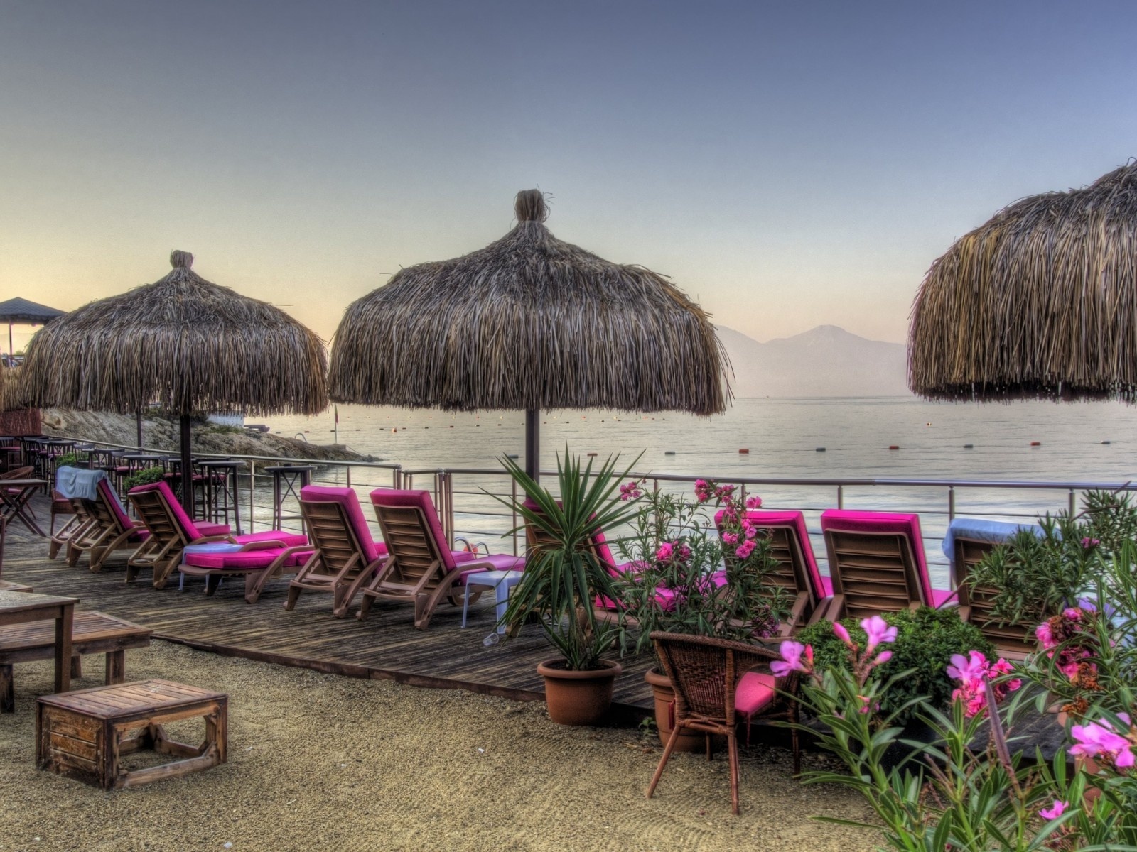 vacation, sea, flowers, huts