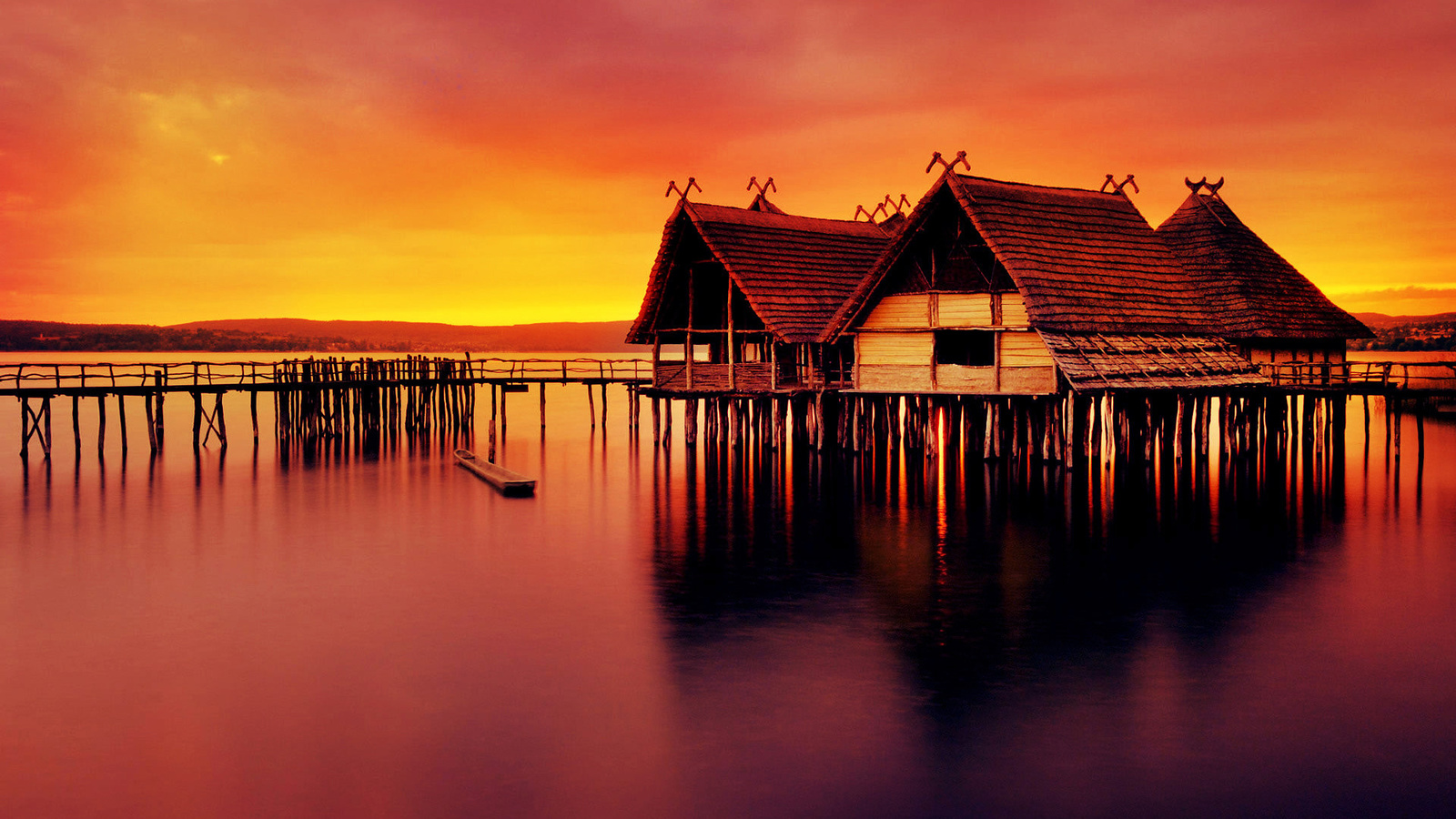 houseboats, lake, sunset, sky, , , , 