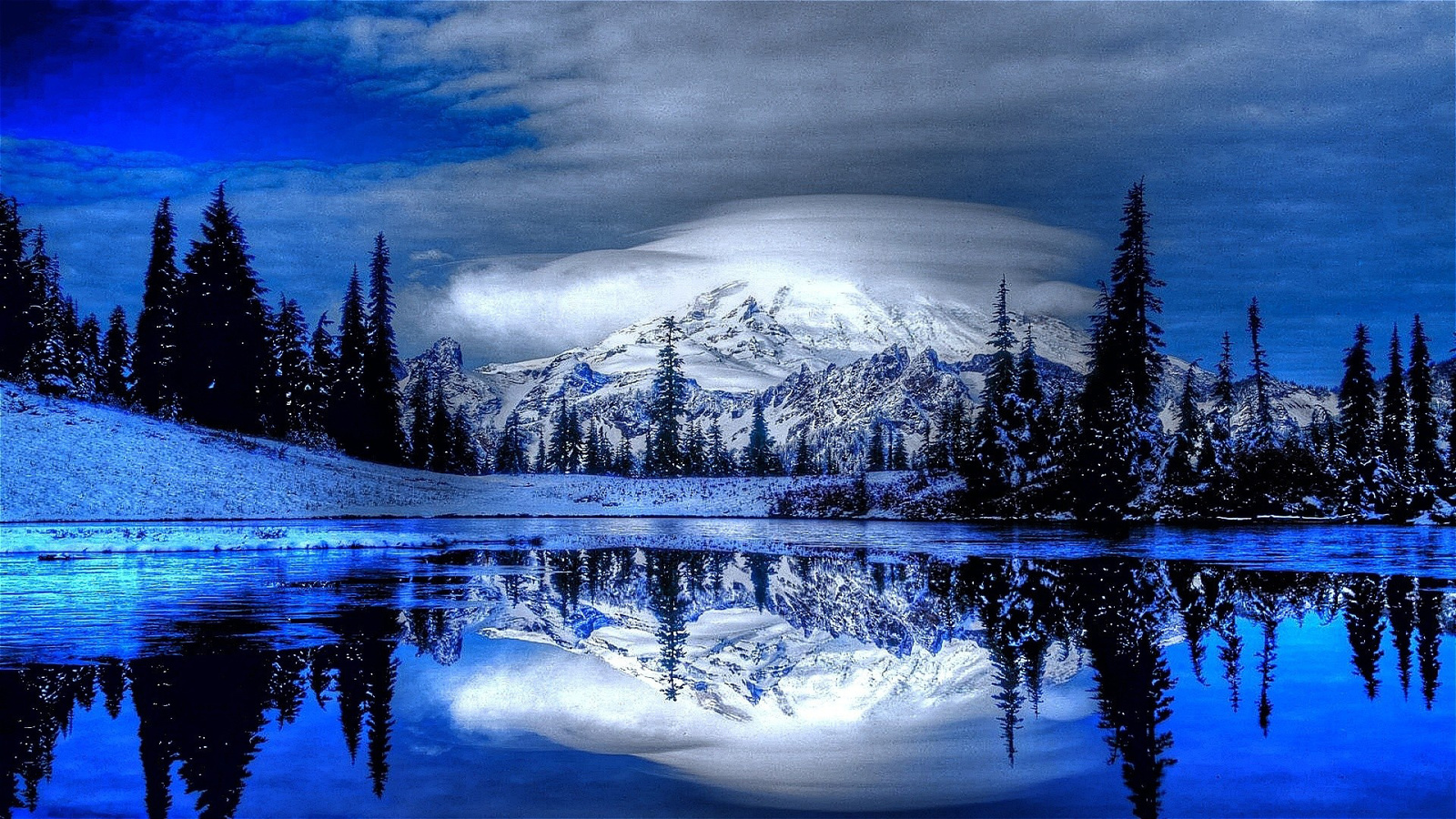 reflection, mountain, snow, lake, , , , 