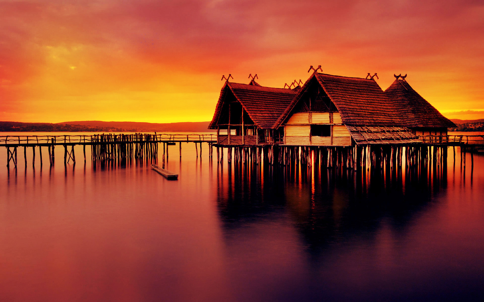 houseboats, lake, sunset, sky, , , , 