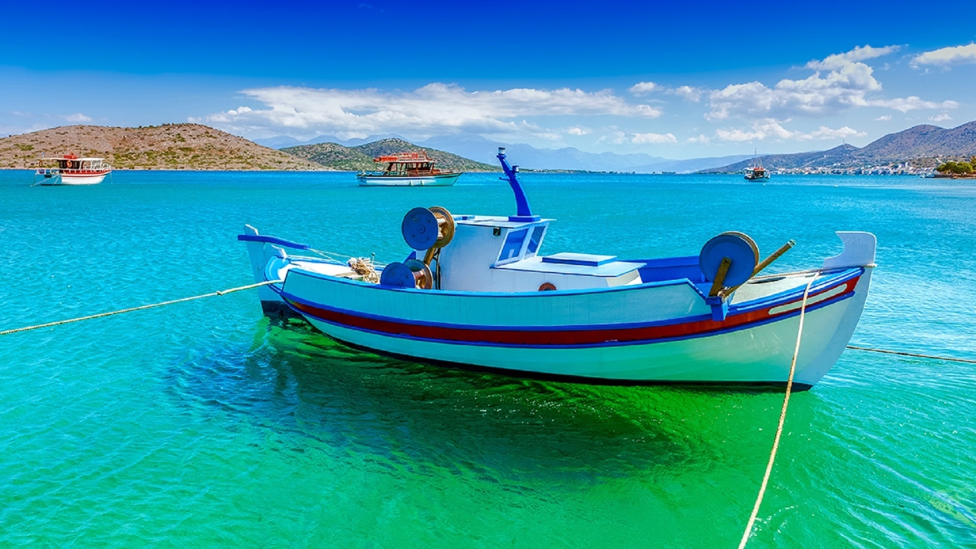 fishing, boat off the coast of crete, mirabello bay, ,  ,  