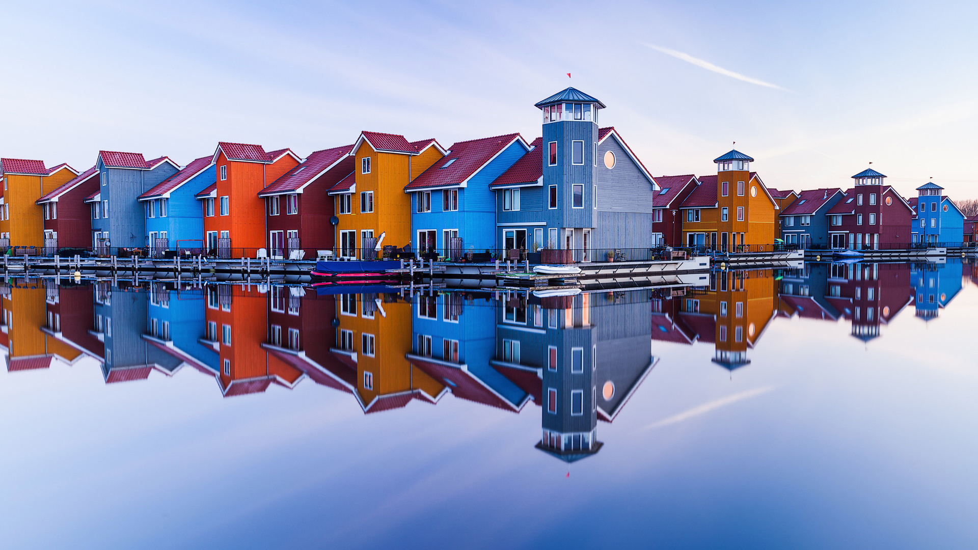 netherlands, city of groningen, sky, house, water, reflection