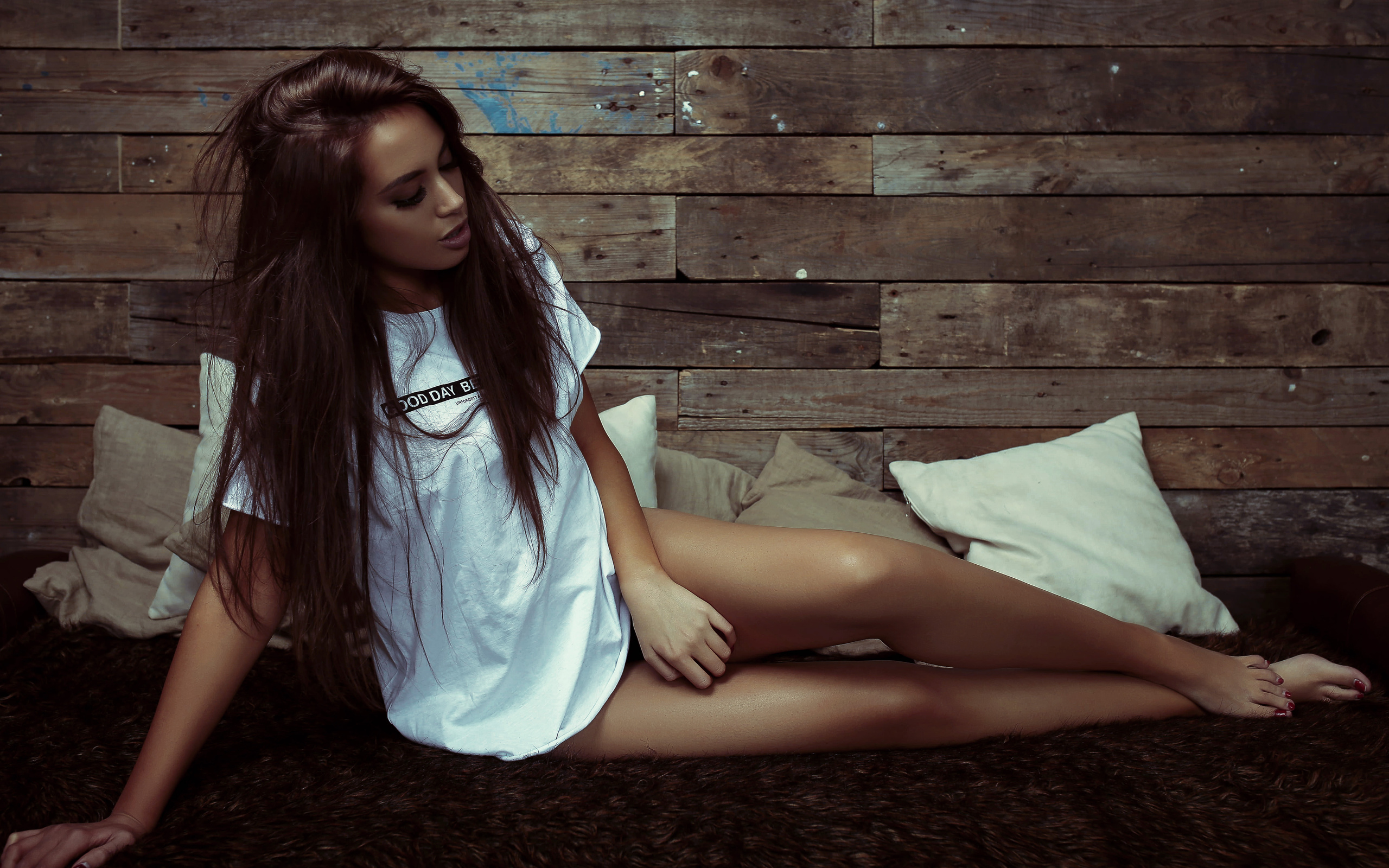 shirt, hair, brunette, girl, cute,  