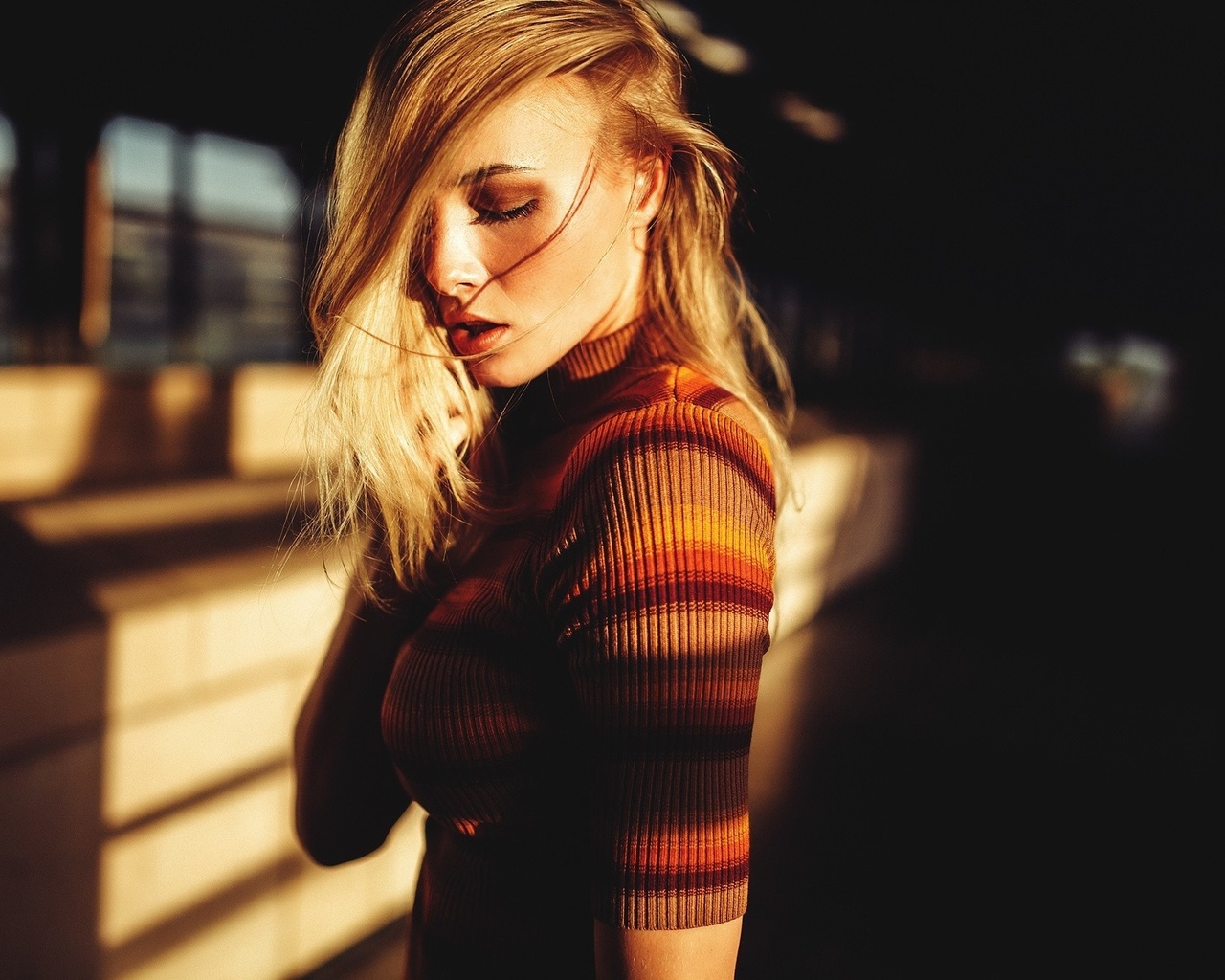 women, face, portrait, sunlight, blonde, sebastian heberlein, closed eyes