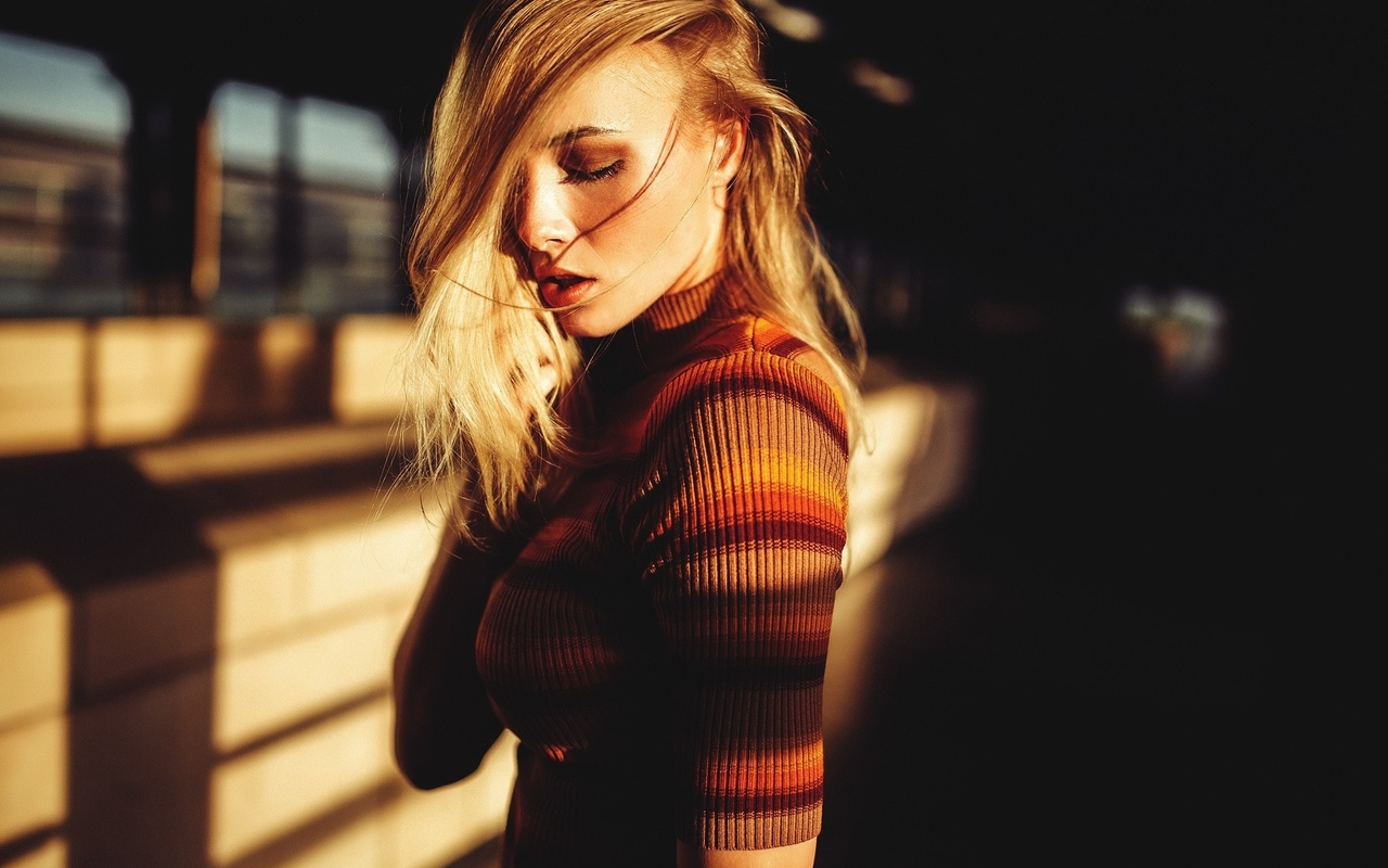 women, face, portrait, sunlight, blonde, sebastian heberlein, closed eyes