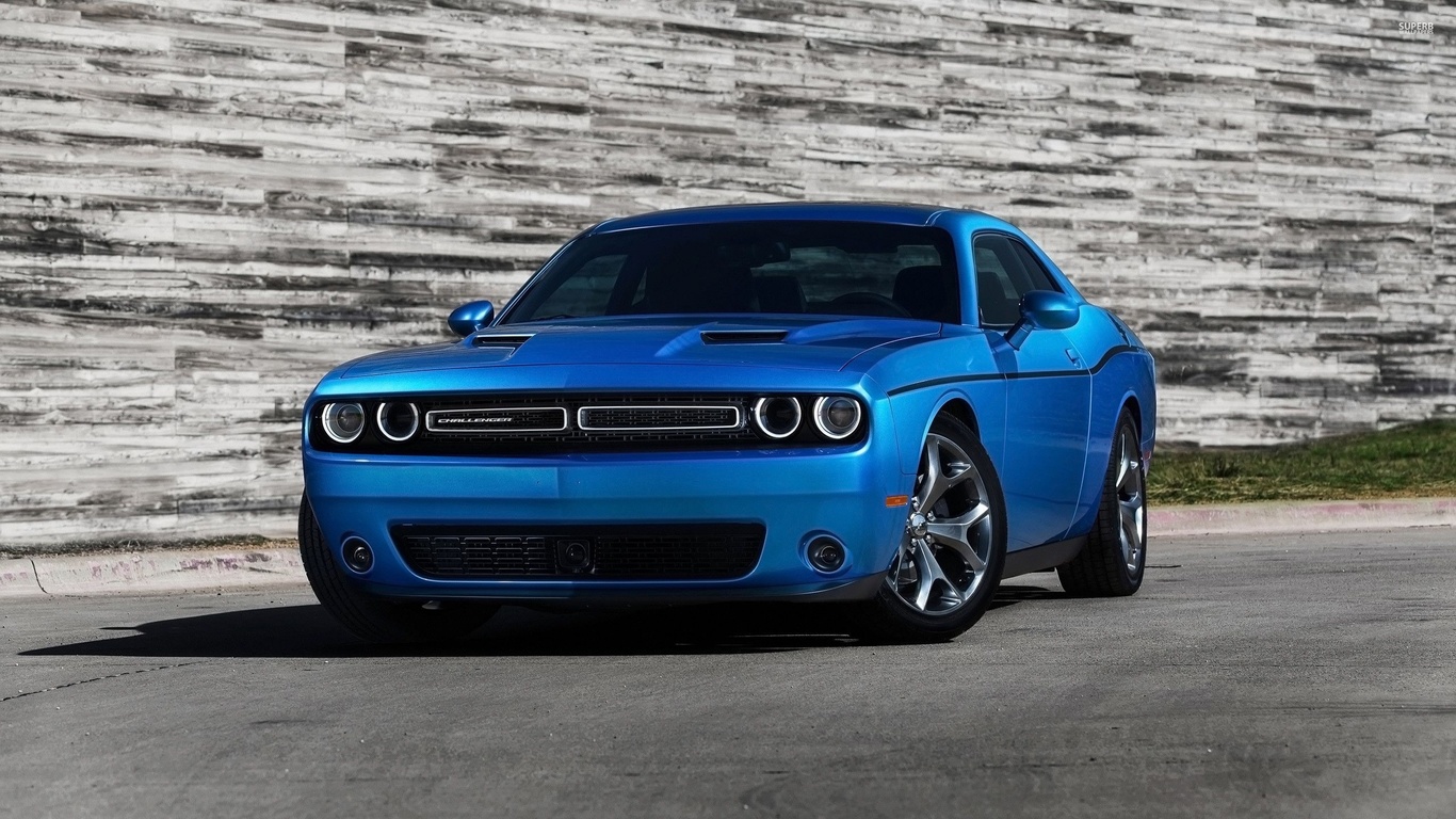 Картинки авто, dodge, challenger, суперкар, синий, передок,дорога,фон -  обои 1366x768, картинка №188218