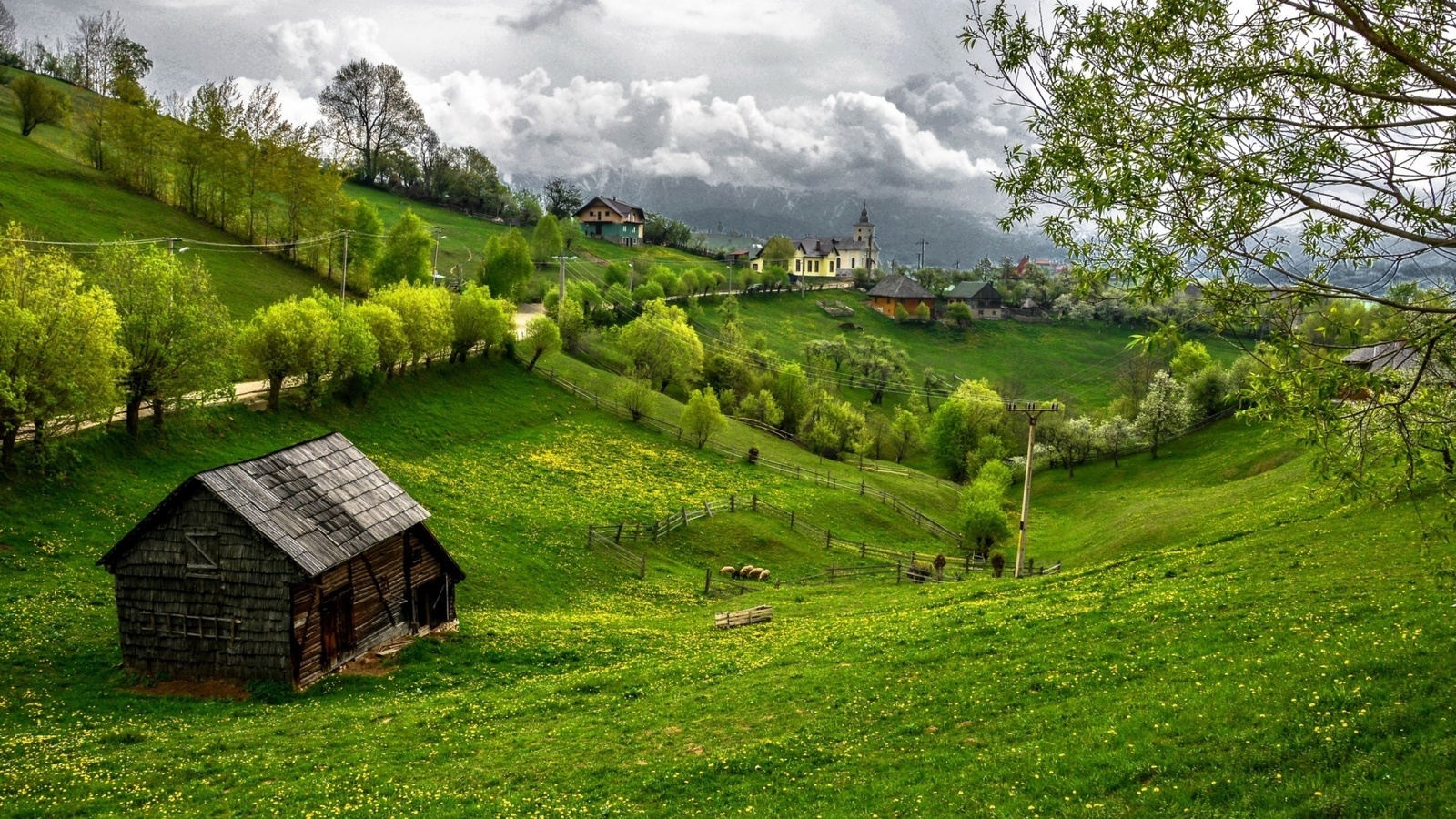 house, hills, grass, mountains, road, 