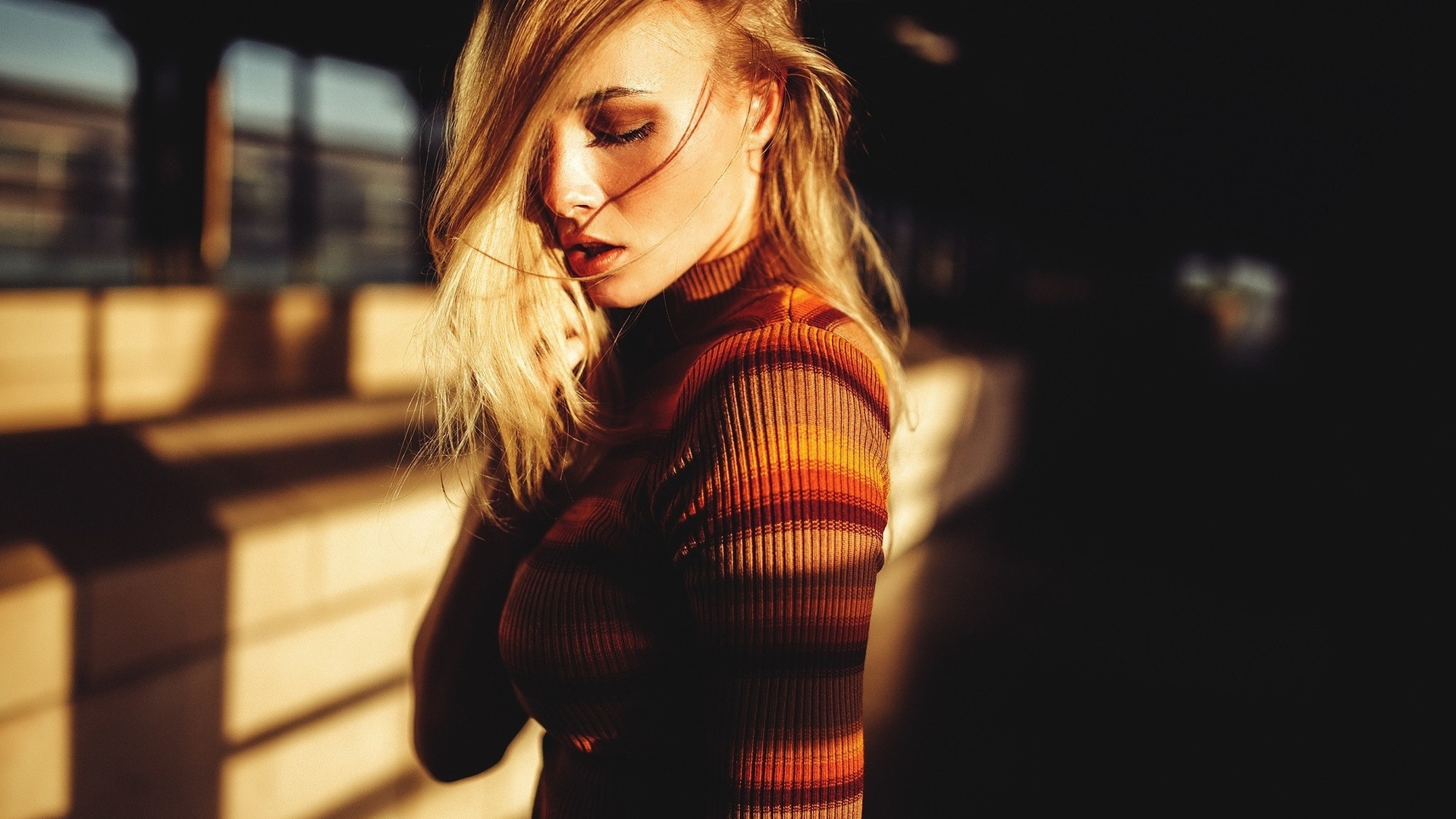 women, face, portrait, sunlight, blonde, sebastian heberlein, closed eyes