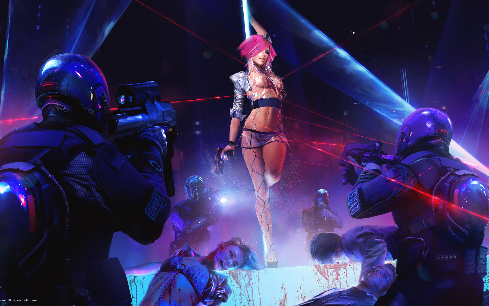 showtime, girl, dancer, pole, police, guns, force, showtime dancer girl artwork, , , , , 