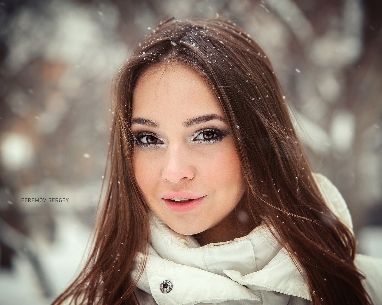 women, face, portrait, snow, depth of field, , , , , , 