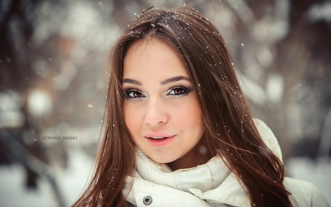 women, face, portrait, snow, depth of field, , , , , , 