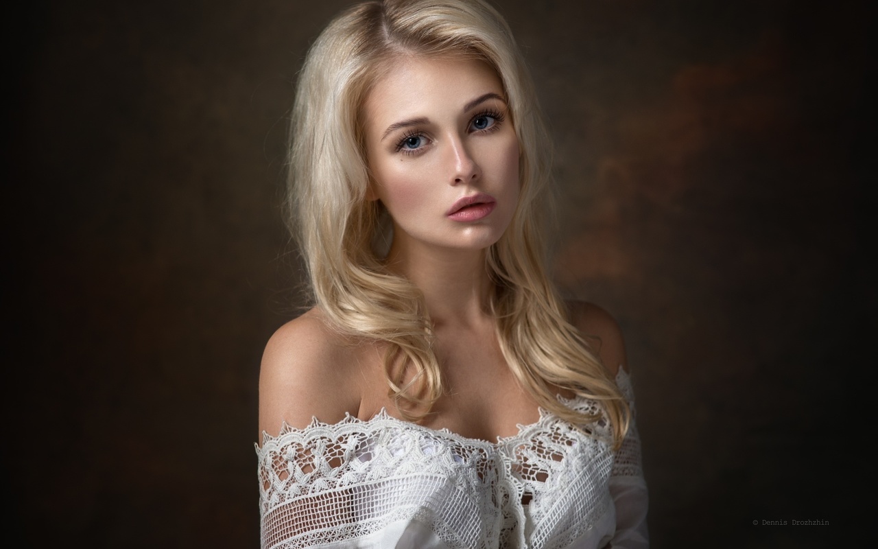 women, blonde, portrait, face, dennis drozhzhin