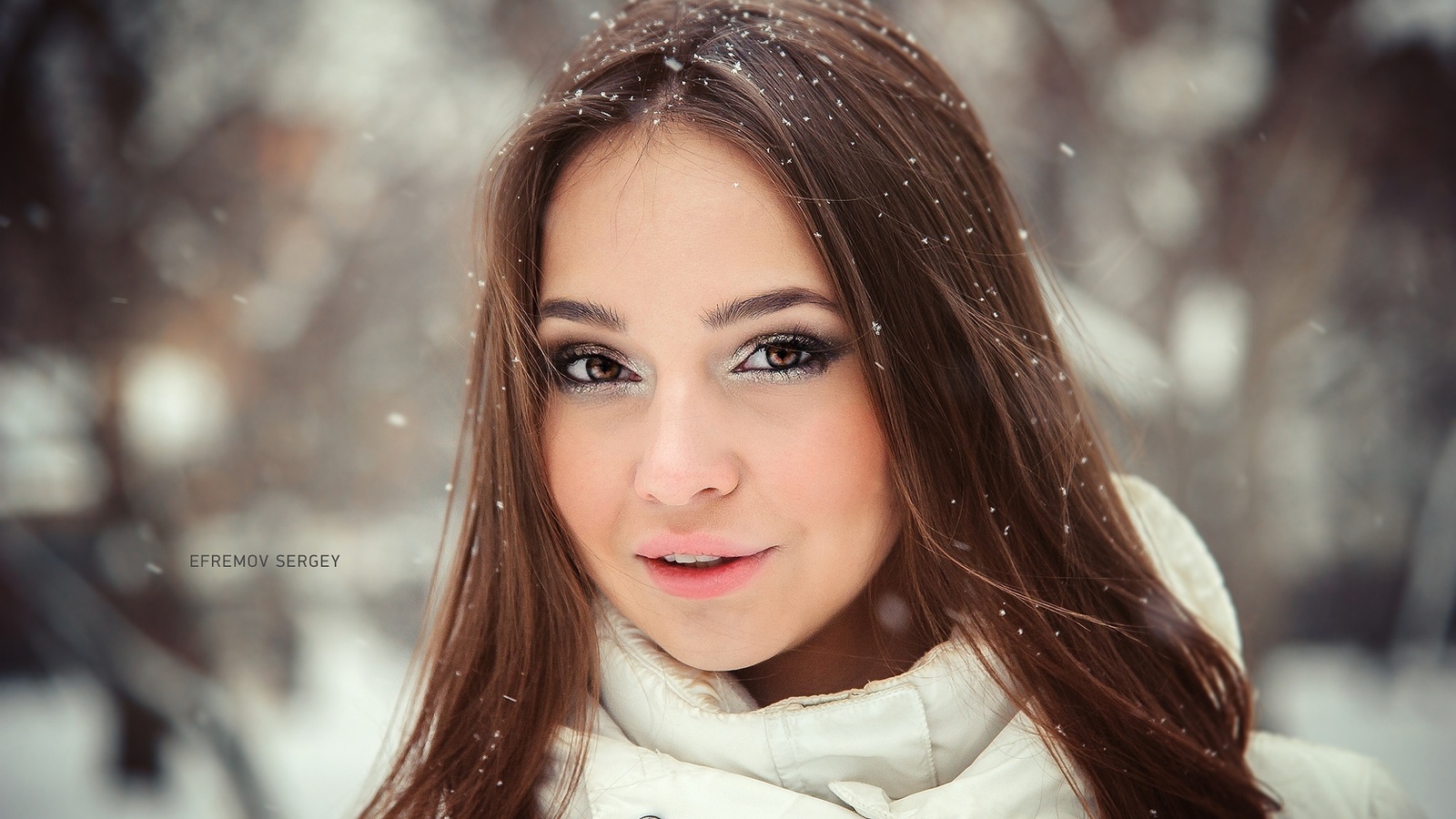 women, face, portrait, snow, depth of field, , , , , , 