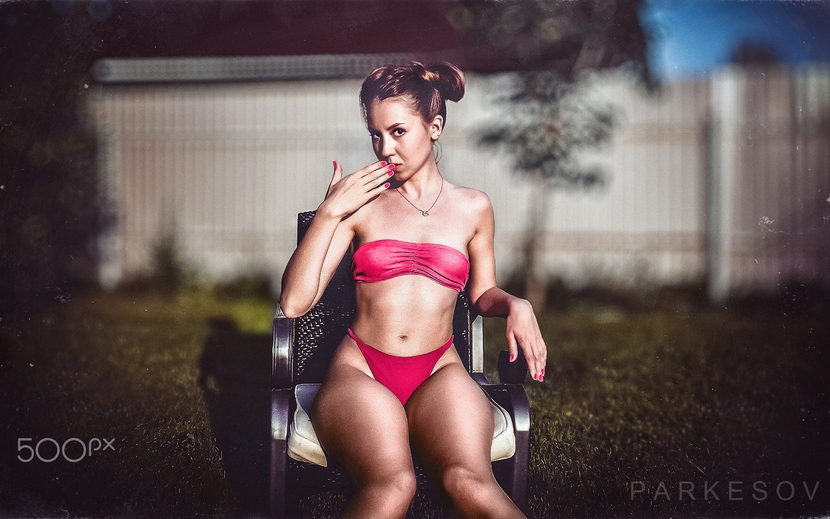 women, sitting, chair, tanned, swimwear, depth of field, portrait