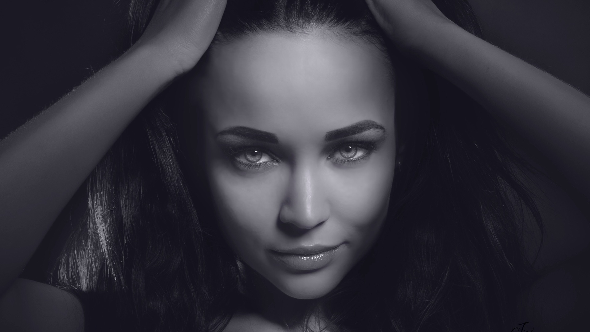 angelina petrova, women, model, face, hands on head, portraits, miling