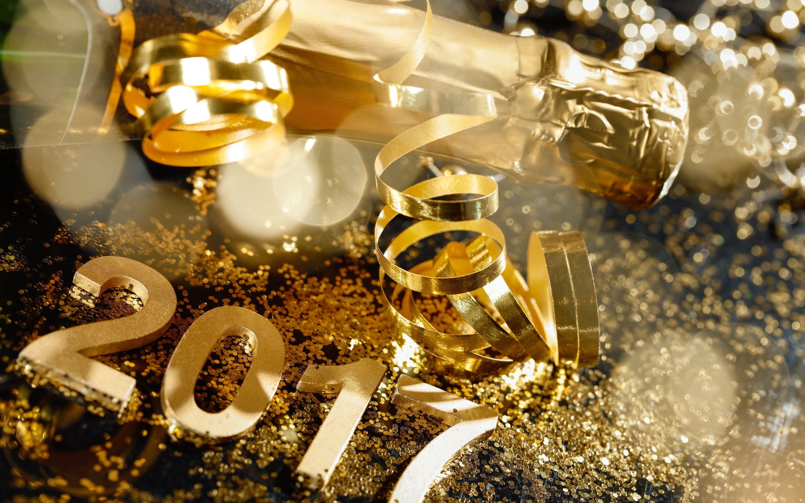 , gold, 2017, champagne, new year, happy, ,  