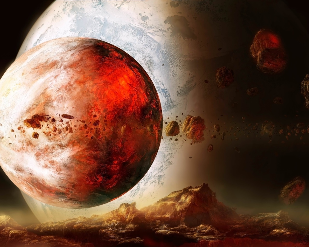 sci fi, large, rocks, red, planet, 