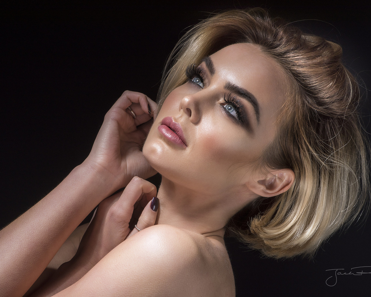 rosie robinson, women, blonde, face, portrait, black background, simple background, jack russell, , , , , 